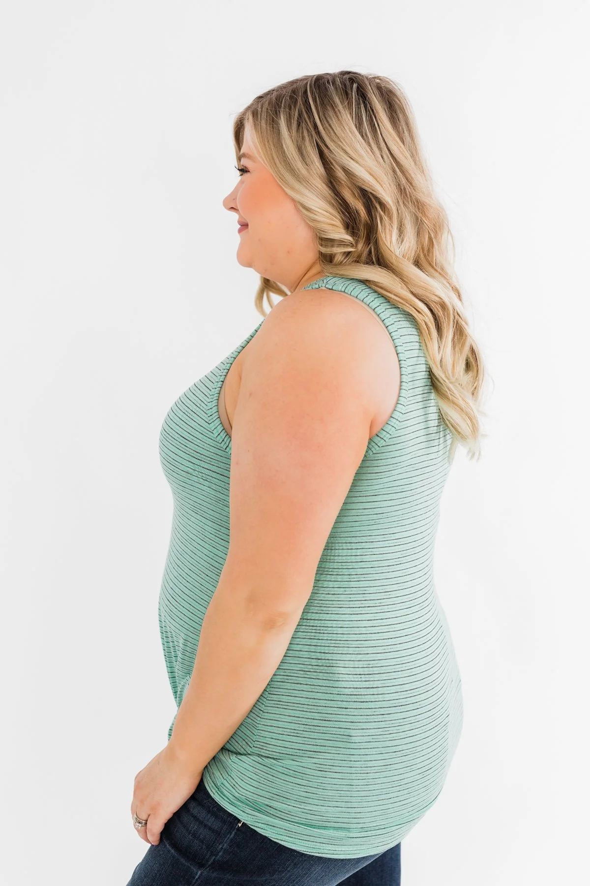 Love Has A Way Striped Tie Tank Top- Mint - Image 8