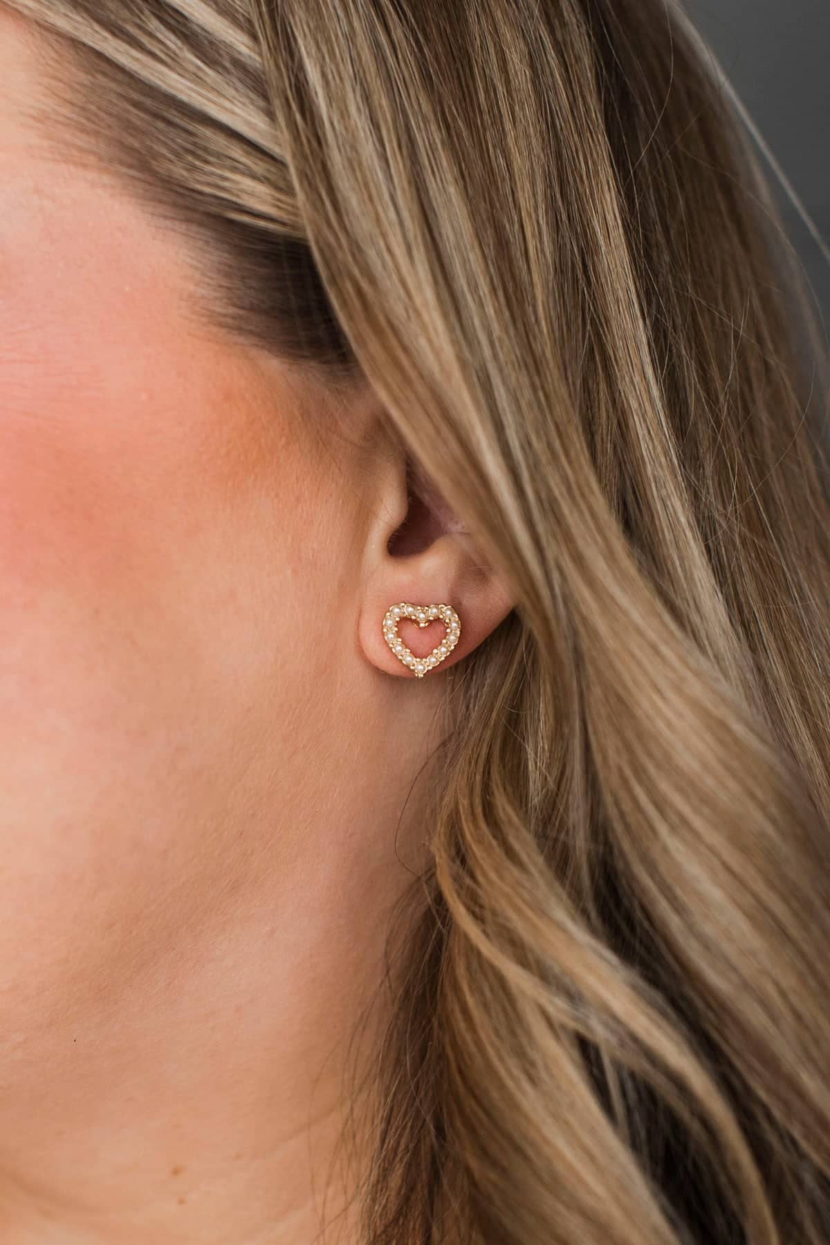 Love Honestly Pearl Studded Heart Earrings- Gold - Image 2
