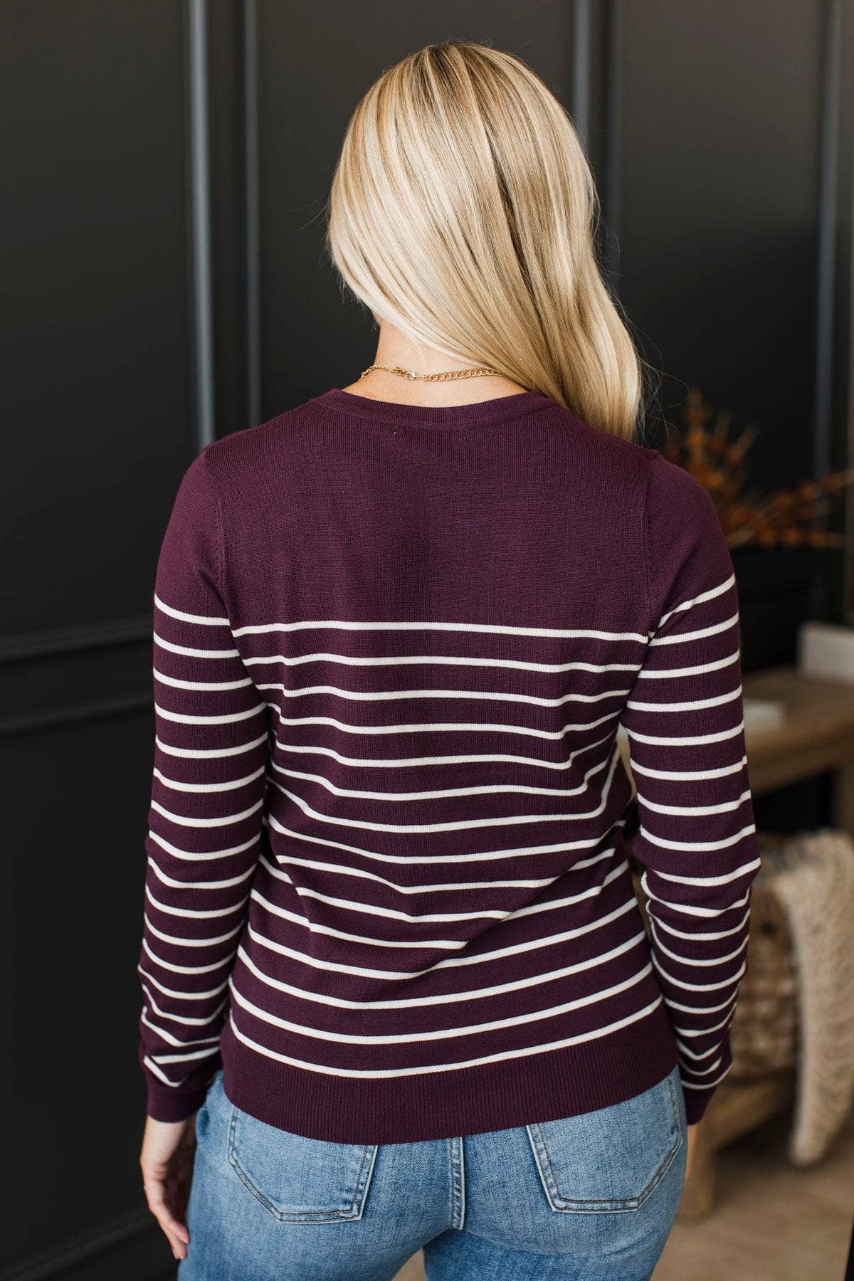 Love Is Calling Striped Sweater- Eggplant - Image 8