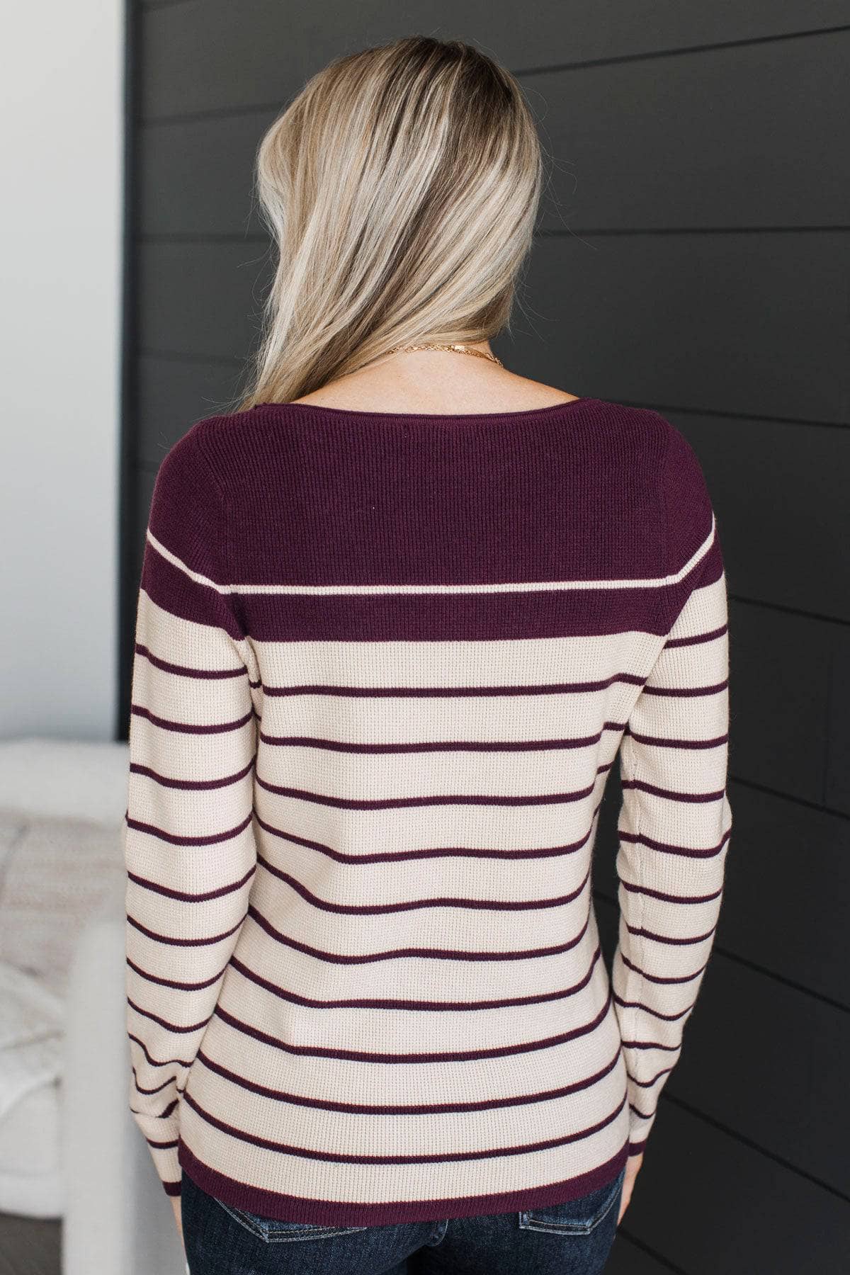 Love Is Everything Striped Sweater- Ivory & Plum - Image 7