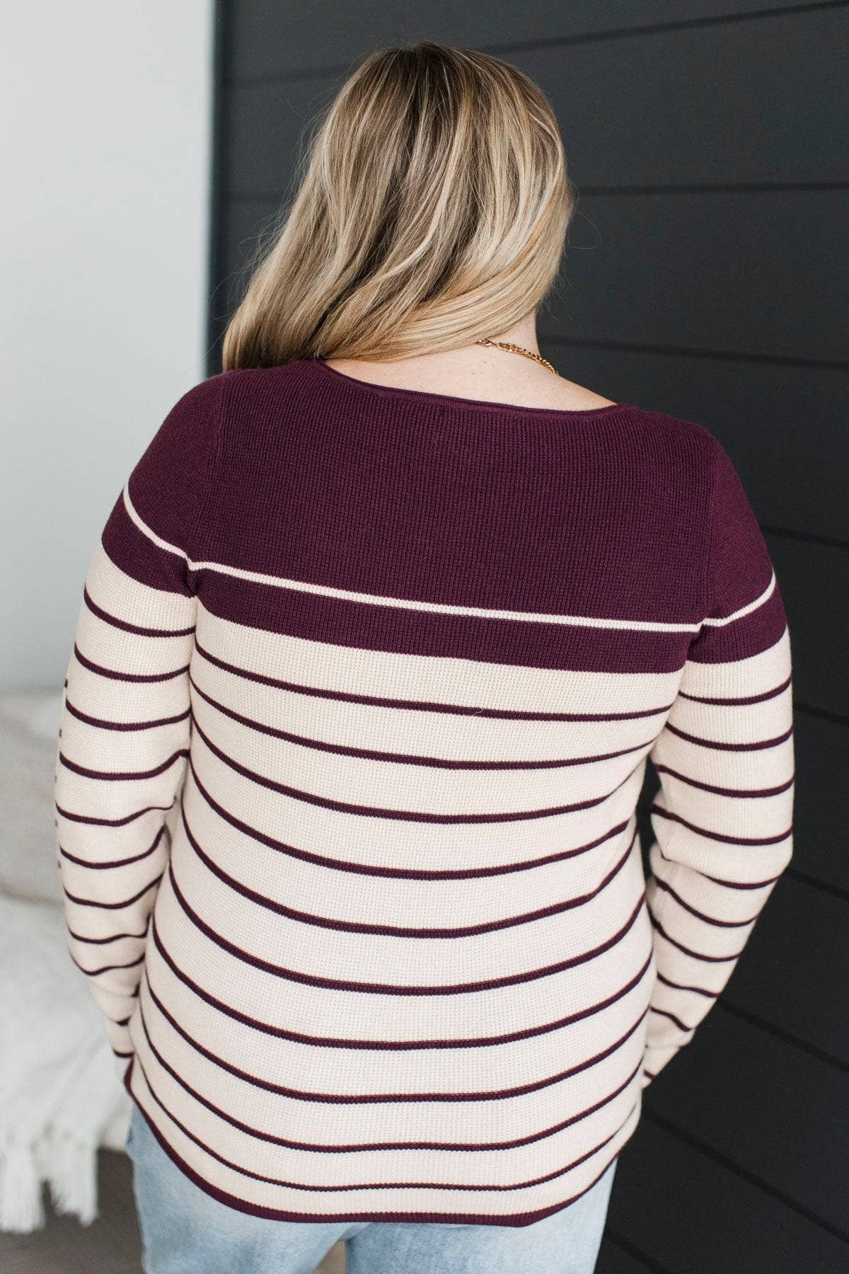 Love Is Everything Striped Sweater- Ivory & Plum - Image 8