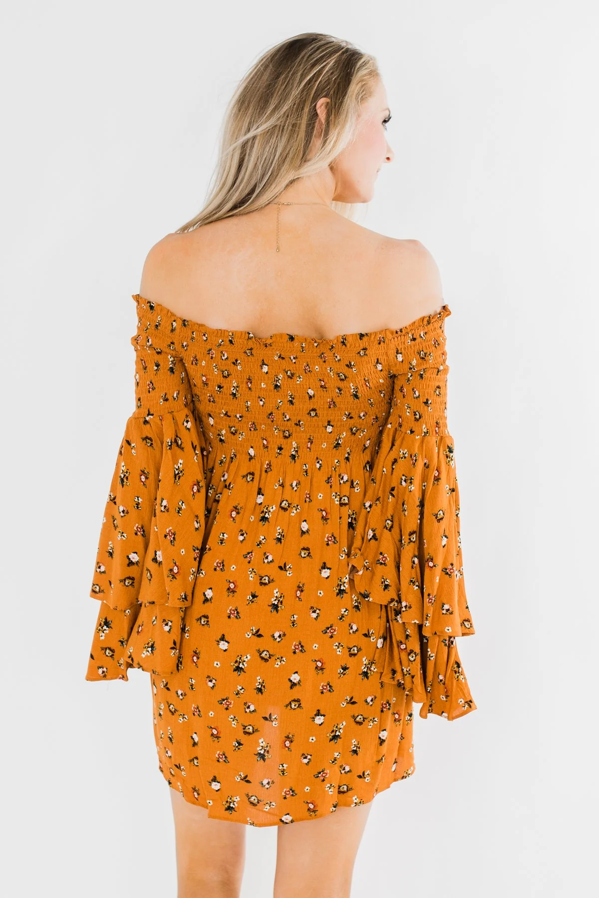 Love Is Forever Floral Cinched Dress- Burnt Orange - Image 7