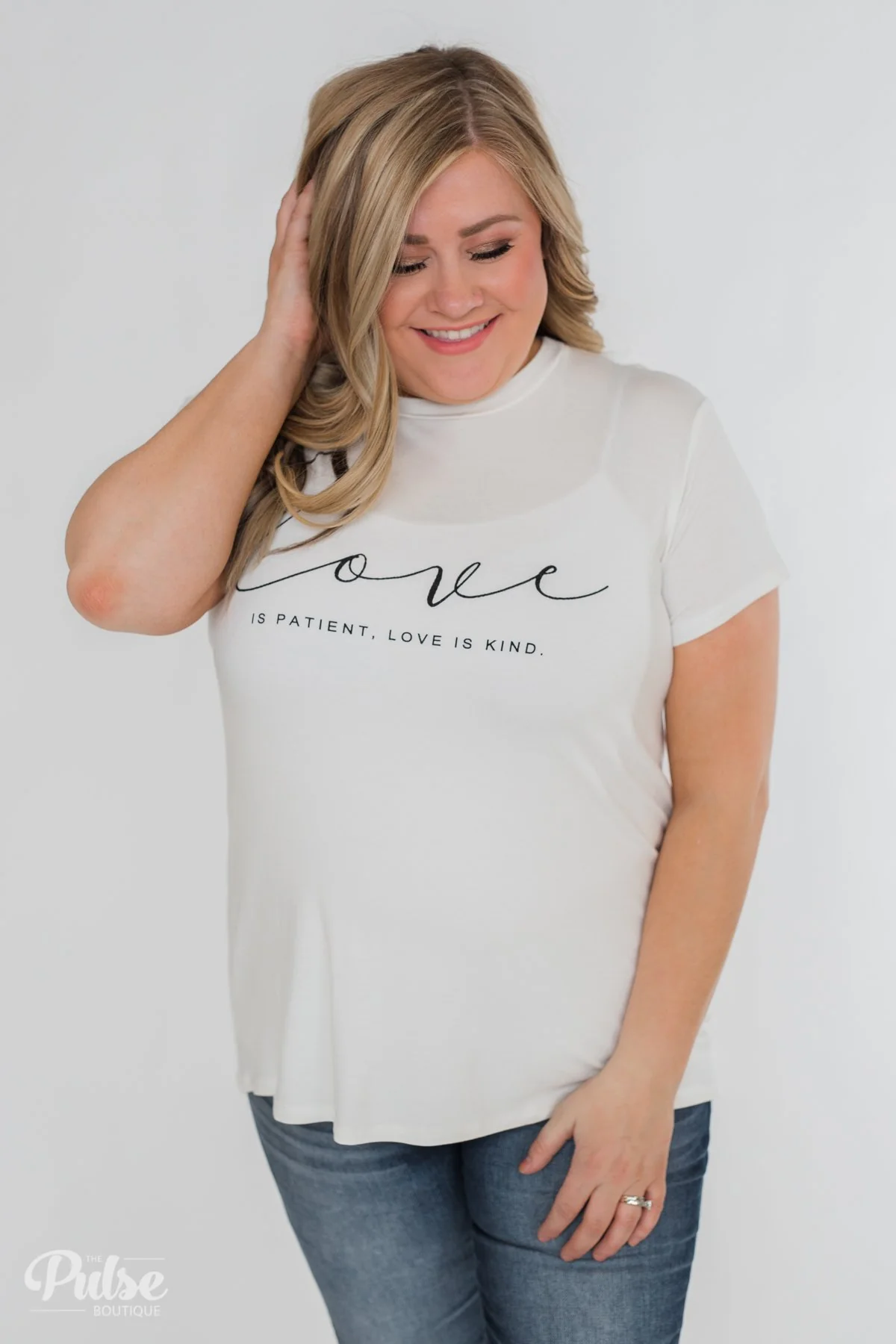 "Love Is Patient, Love Is Kind" Short Sleeve Top- Ivory - Image 10