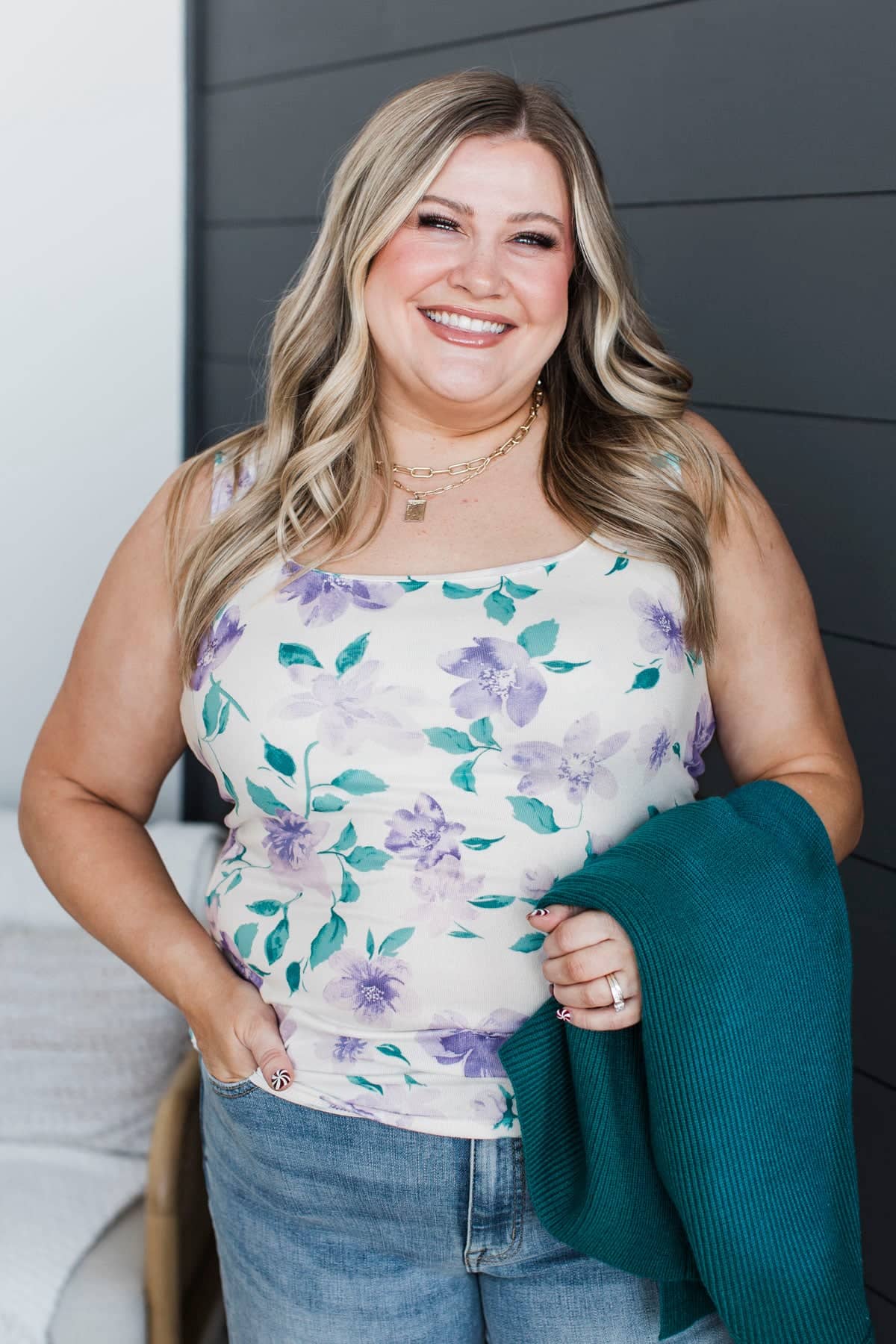 Love & Laughter Floral Tank Top- Ivory & Violet - Image 4