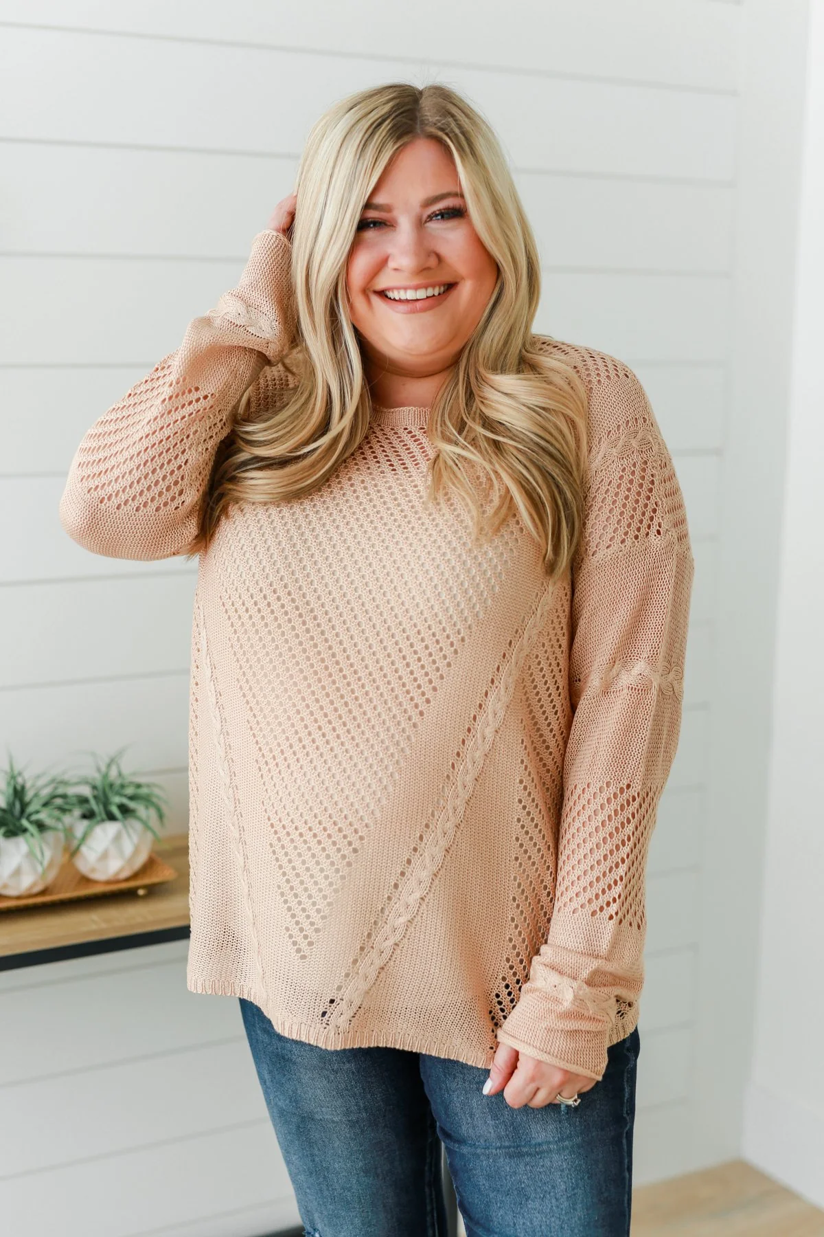 Love Like Crazy Open Knit Sweater- Natural - Image 4