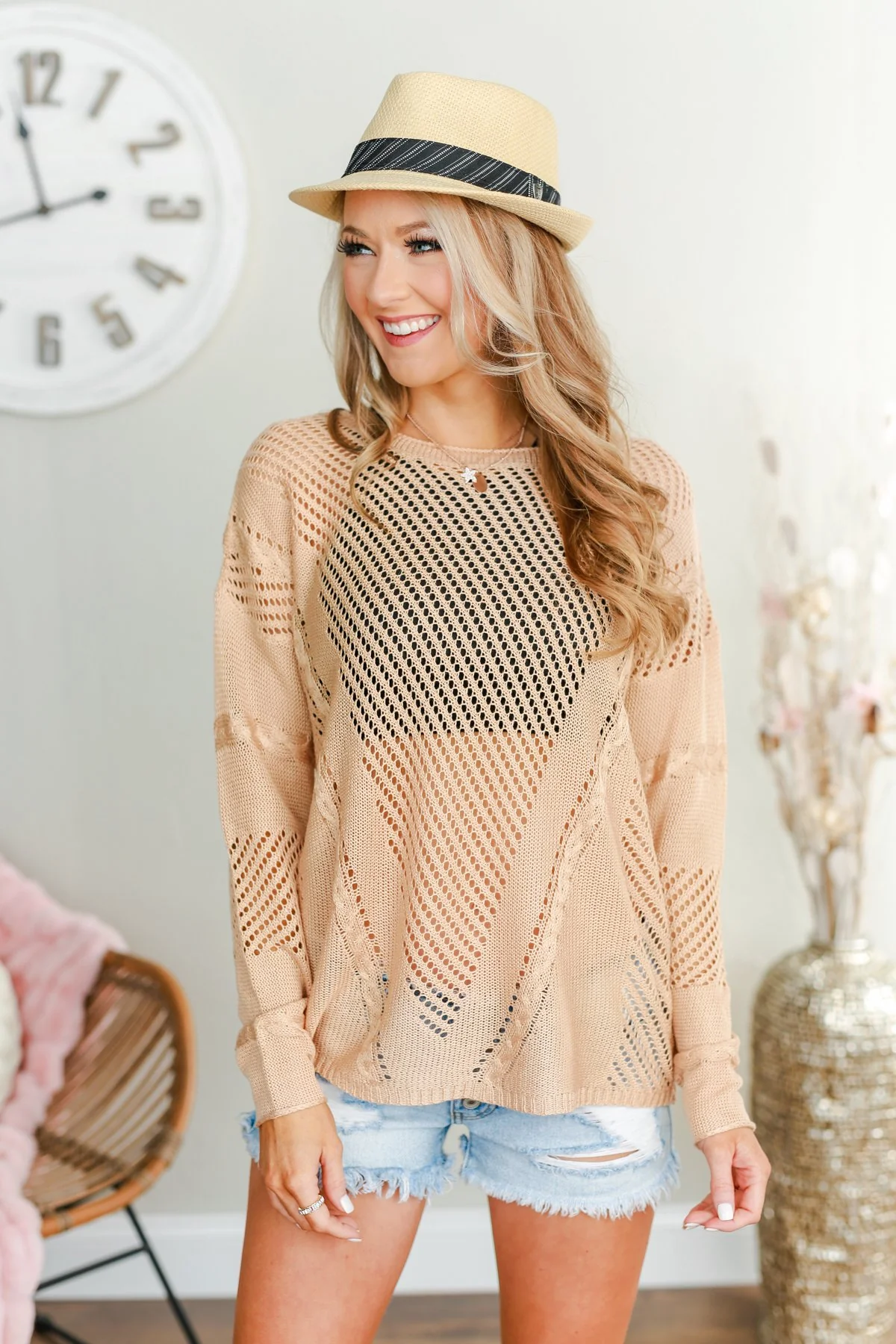Love Like Crazy Open Knit Sweater- Natural - Image 8