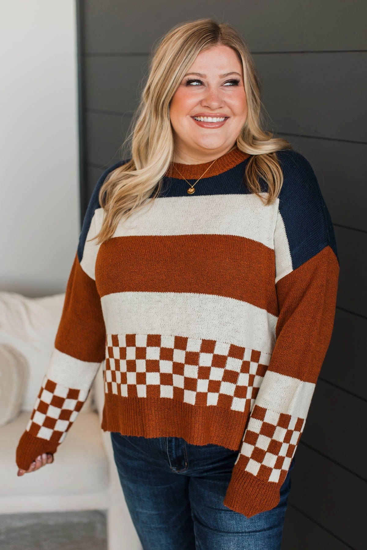 Love Me Anyway Color Block Sweater- Navy & Copper
