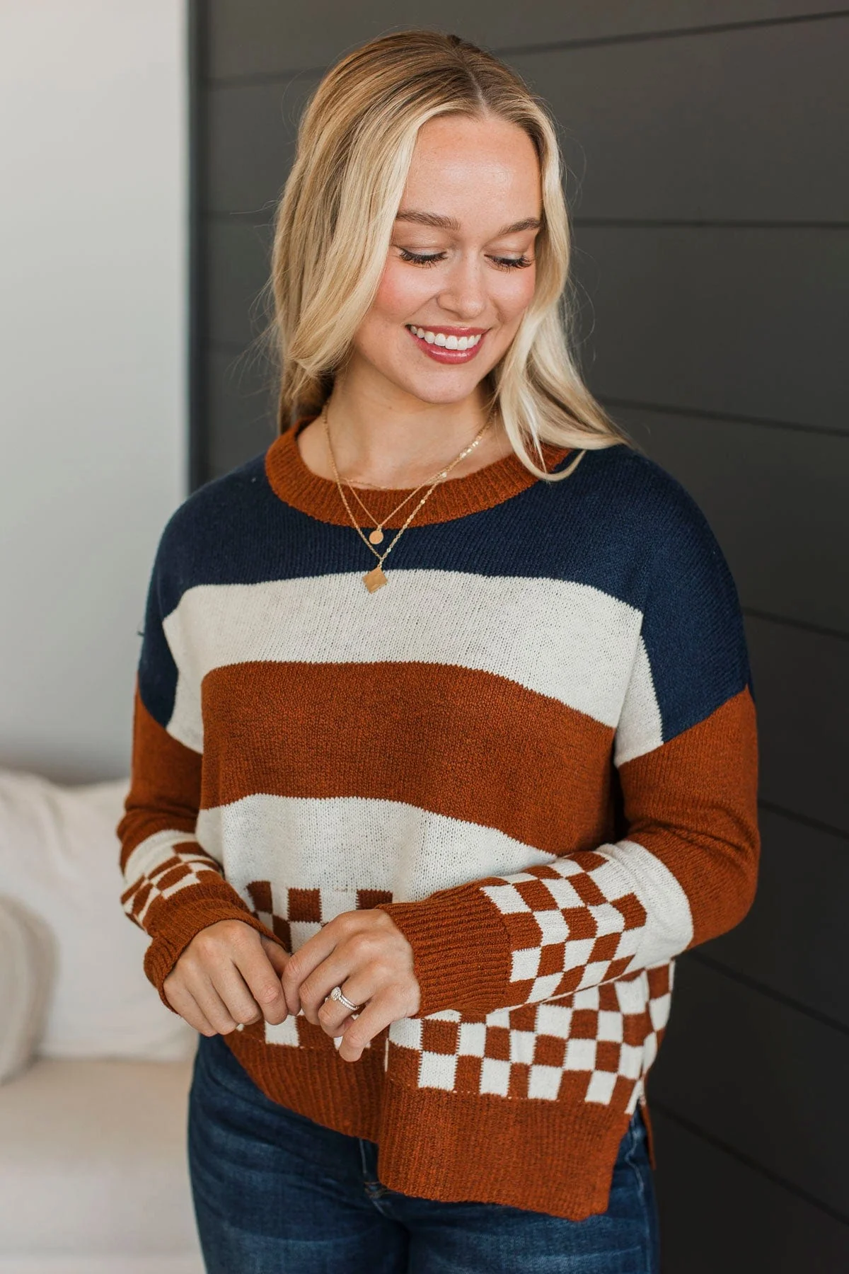 Love Me Anyway Color Block Sweater- Navy & Copper - Image 2