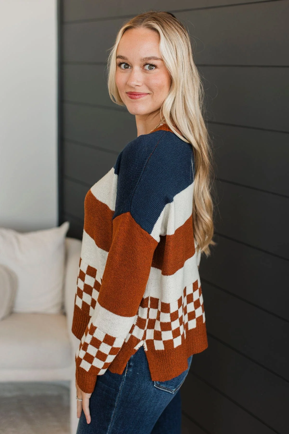 Love Me Anyway Color Block Sweater- Navy & Copper - Image 6