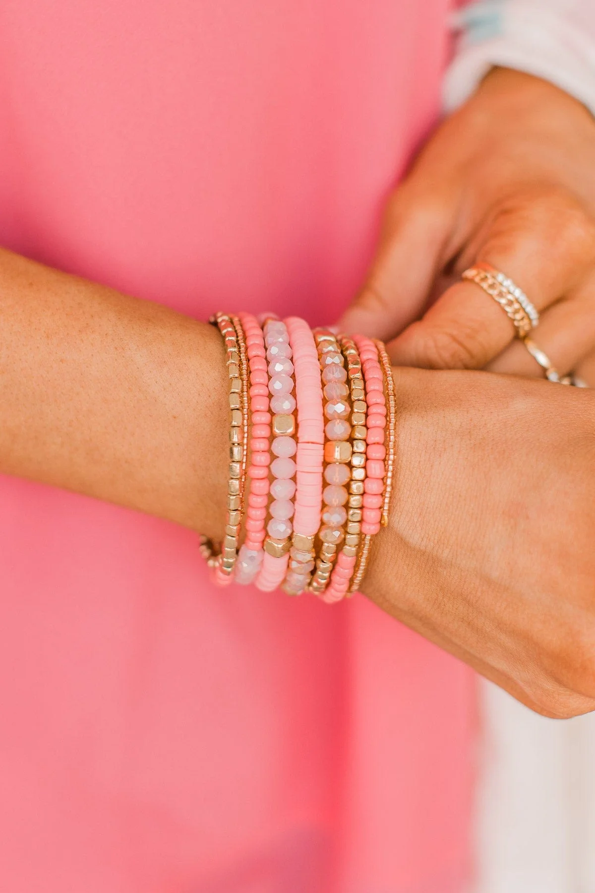 Love My Way Beaded Coil Bracelet- Pink
