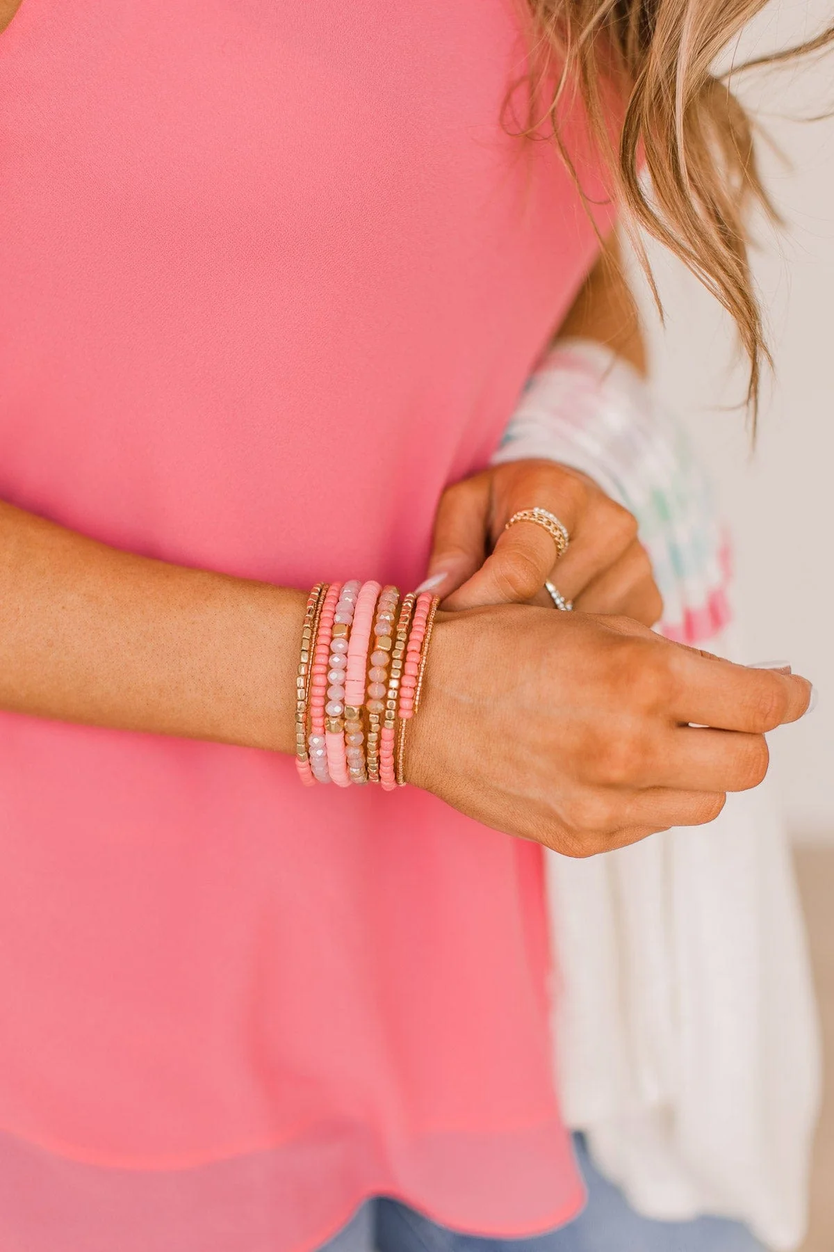 Love My Way Beaded Coil Bracelet- Pink - Image 2