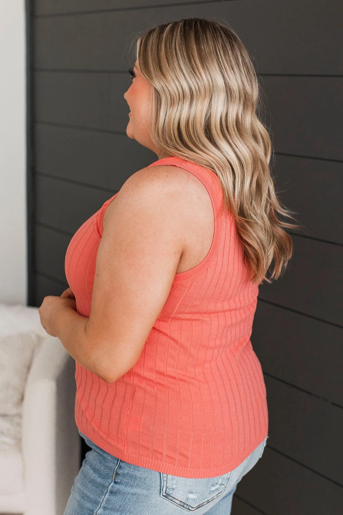 Love Of Mine Knit Tank Top- Coral - Image 5
