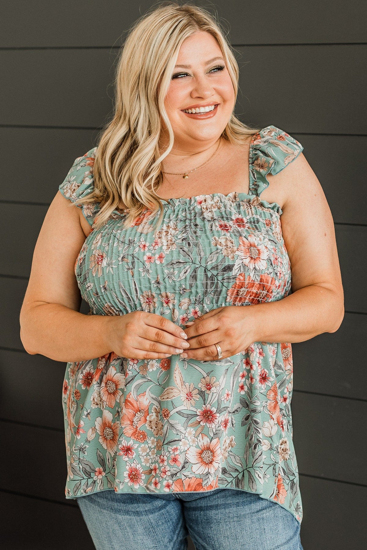 Love Of Your Life Floral Tank Top- Dusty Teal - Image 2
