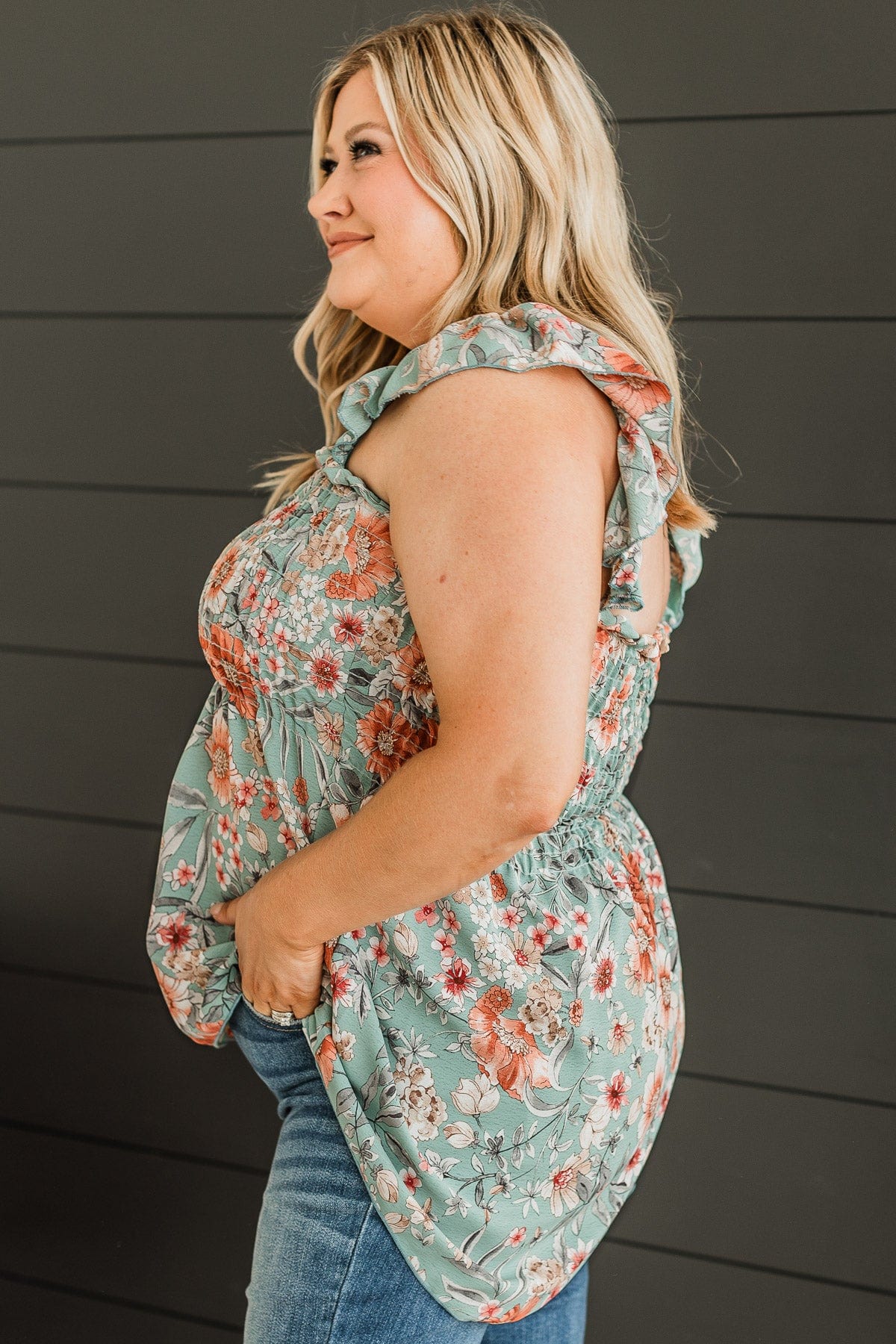 Love Of Your Life Floral Tank Top- Dusty Teal - Image 6