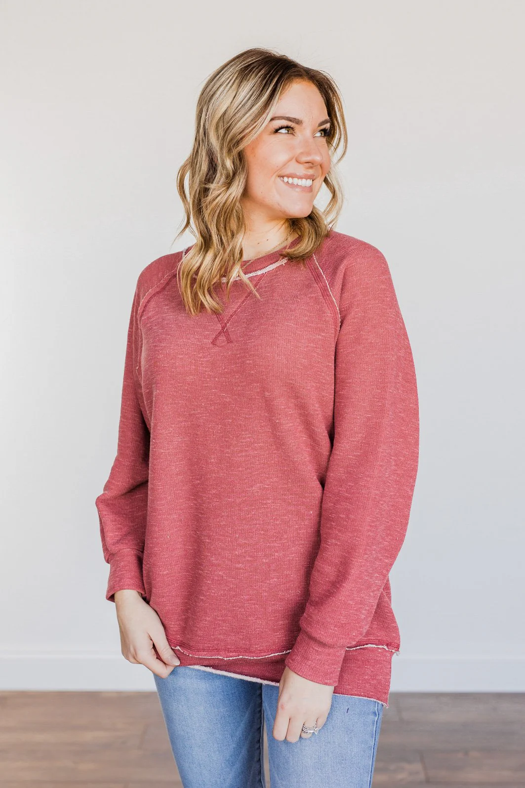 Love Once Lost Raw Hem Long Sleeve Top- Red - Image 6