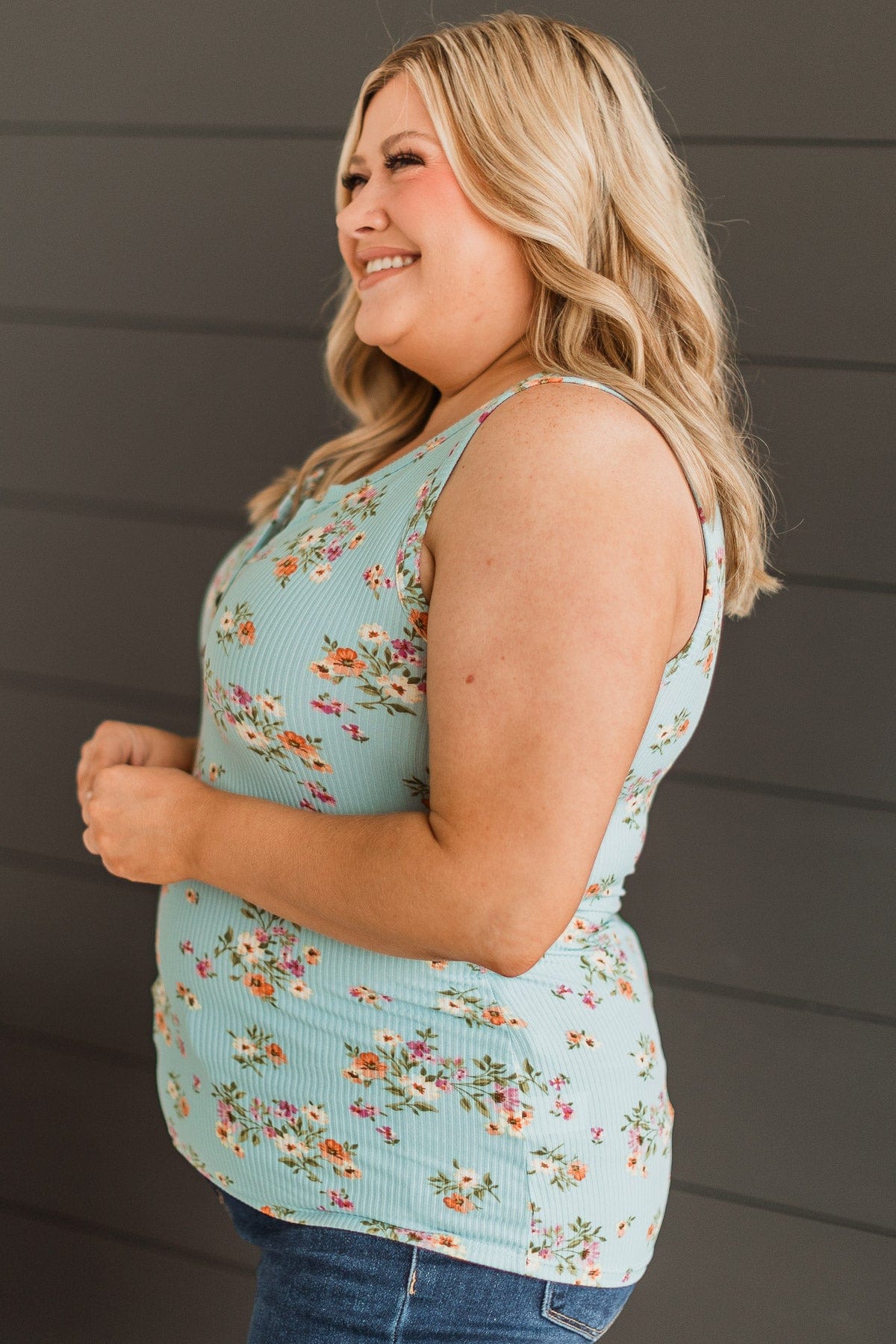 Love Out Loud Floral Tank Top- Aqua - Image 4