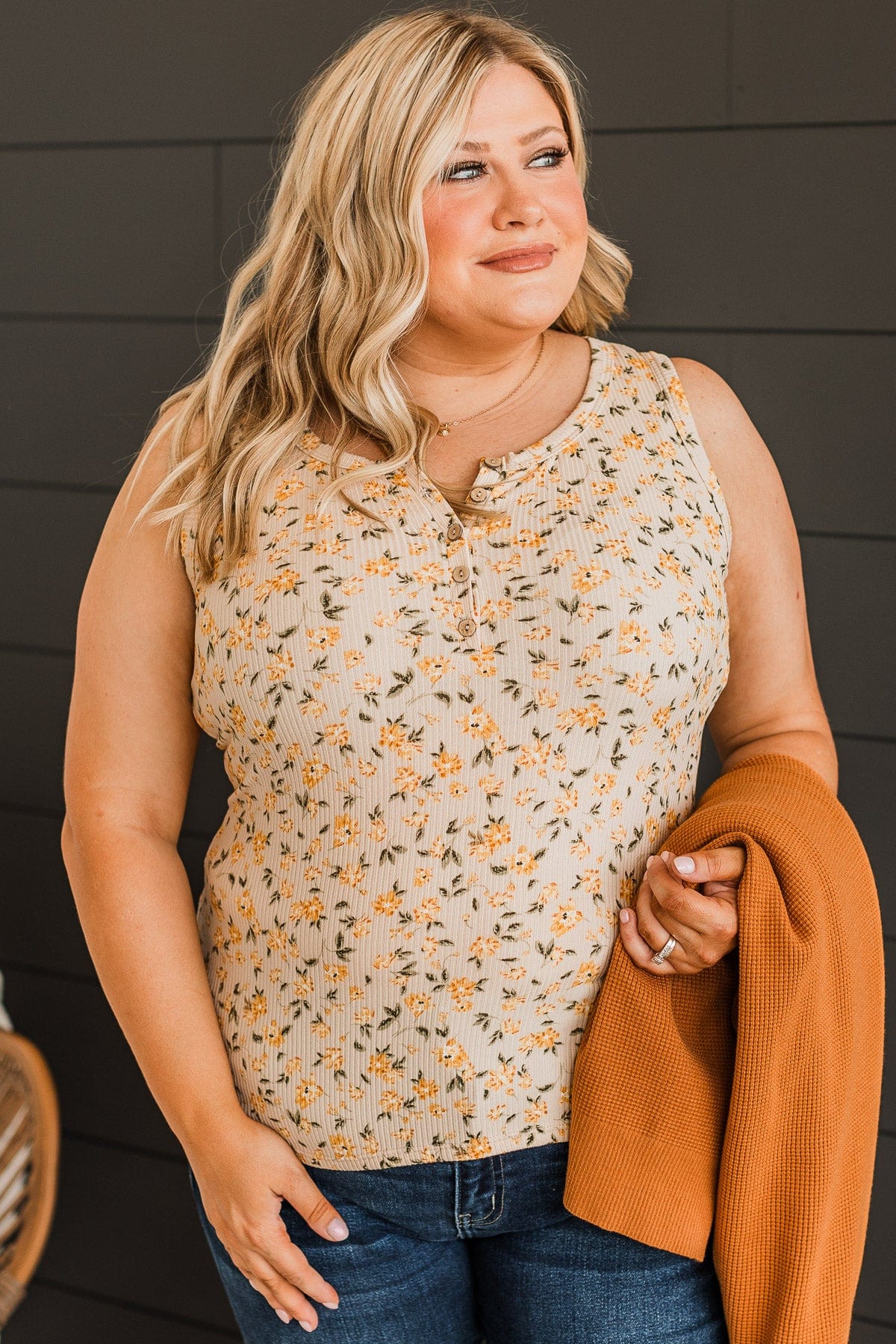 Love Out Loud Floral Tank Top- Light Taupe - Image 3