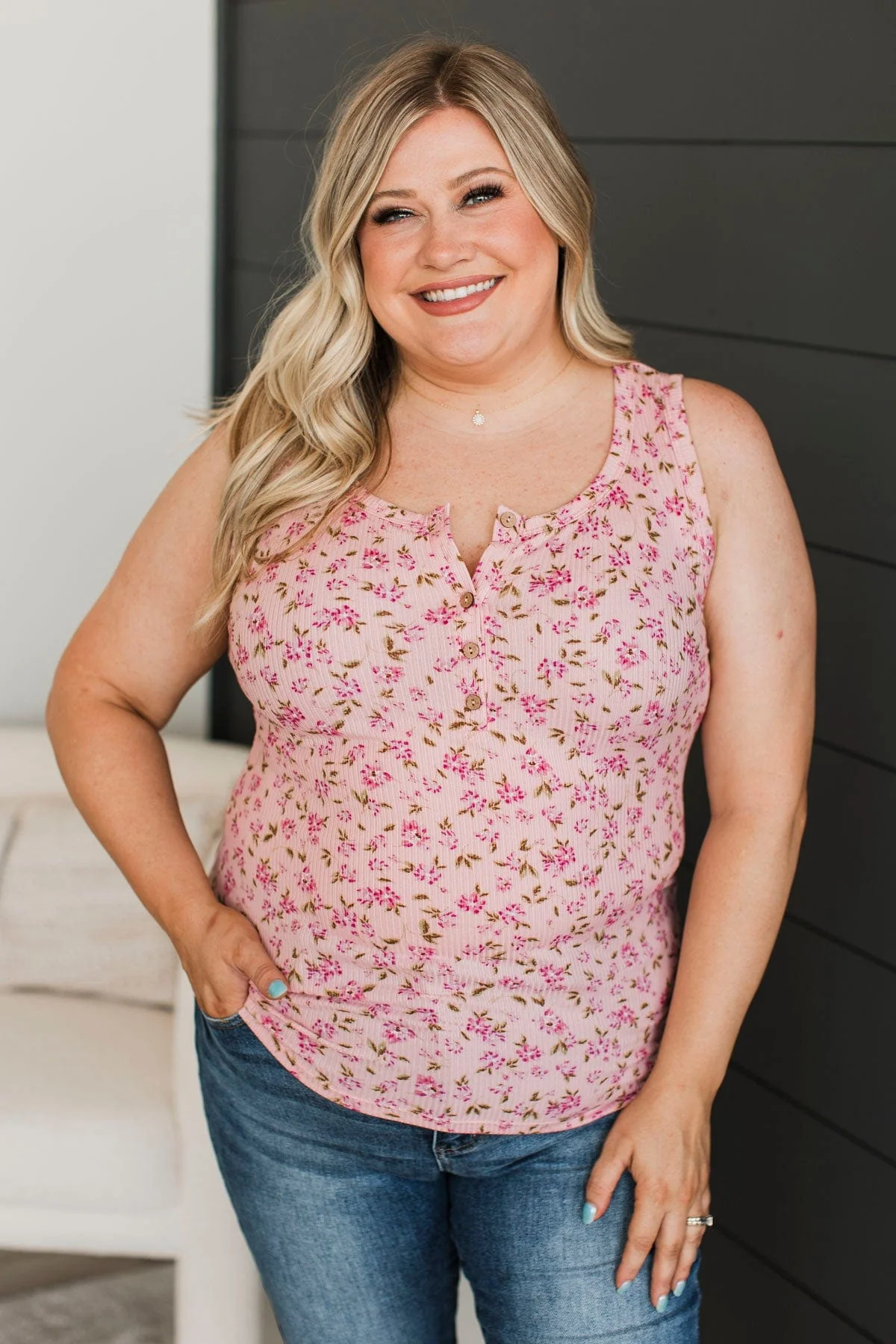 Love Out Loud Floral Tank Top- Pink - Image 4