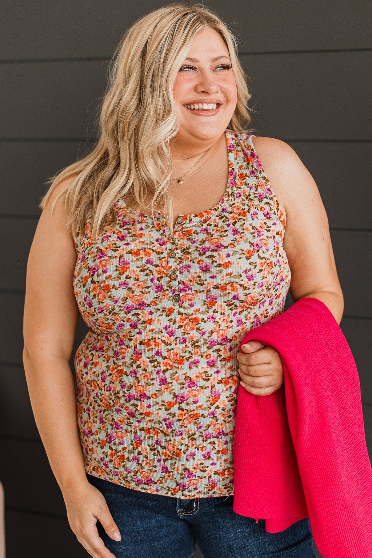 Love Out Loud Floral Tank Top- Sage - Image 2