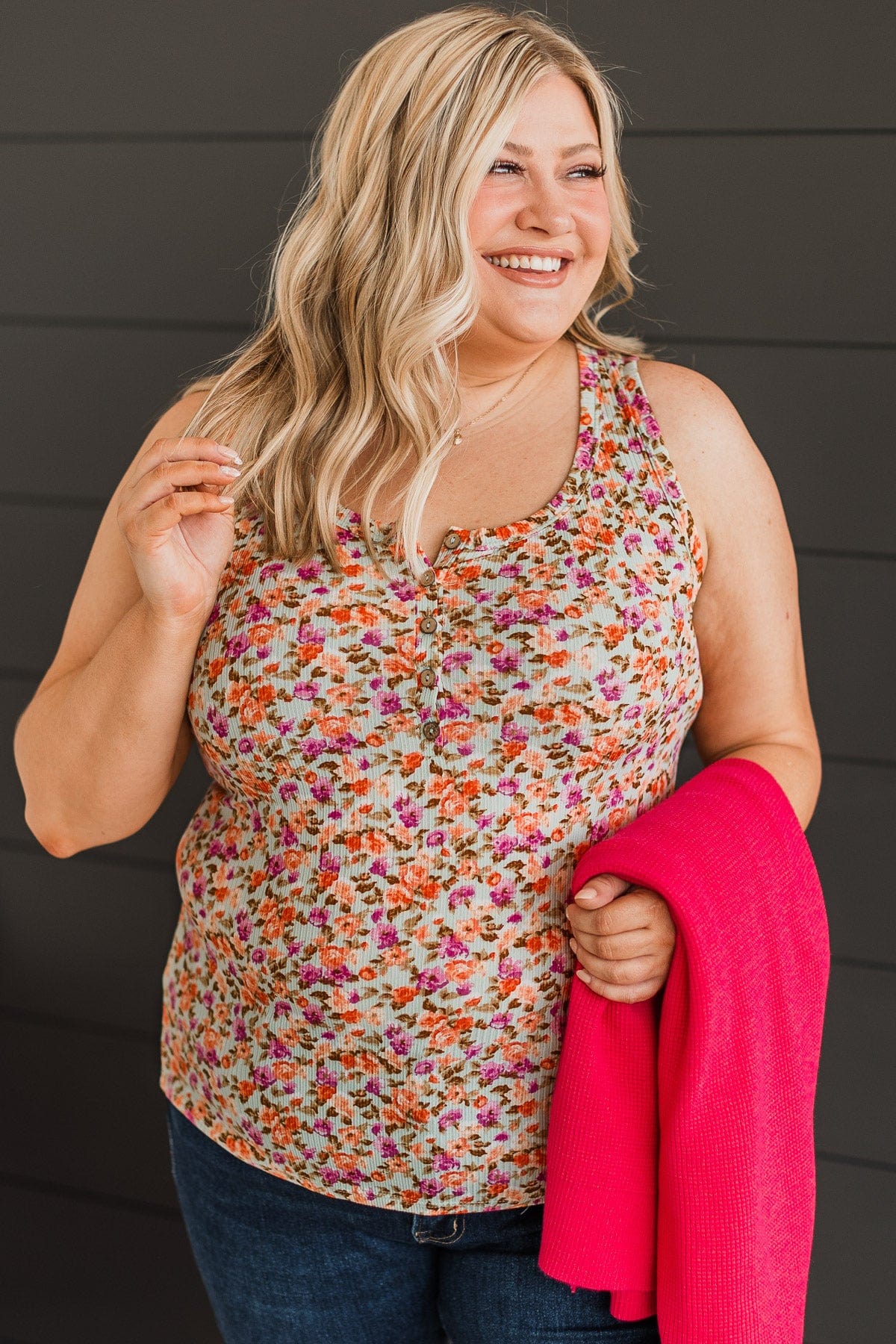 Love Out Loud Floral Tank Top- Sage - Image 3