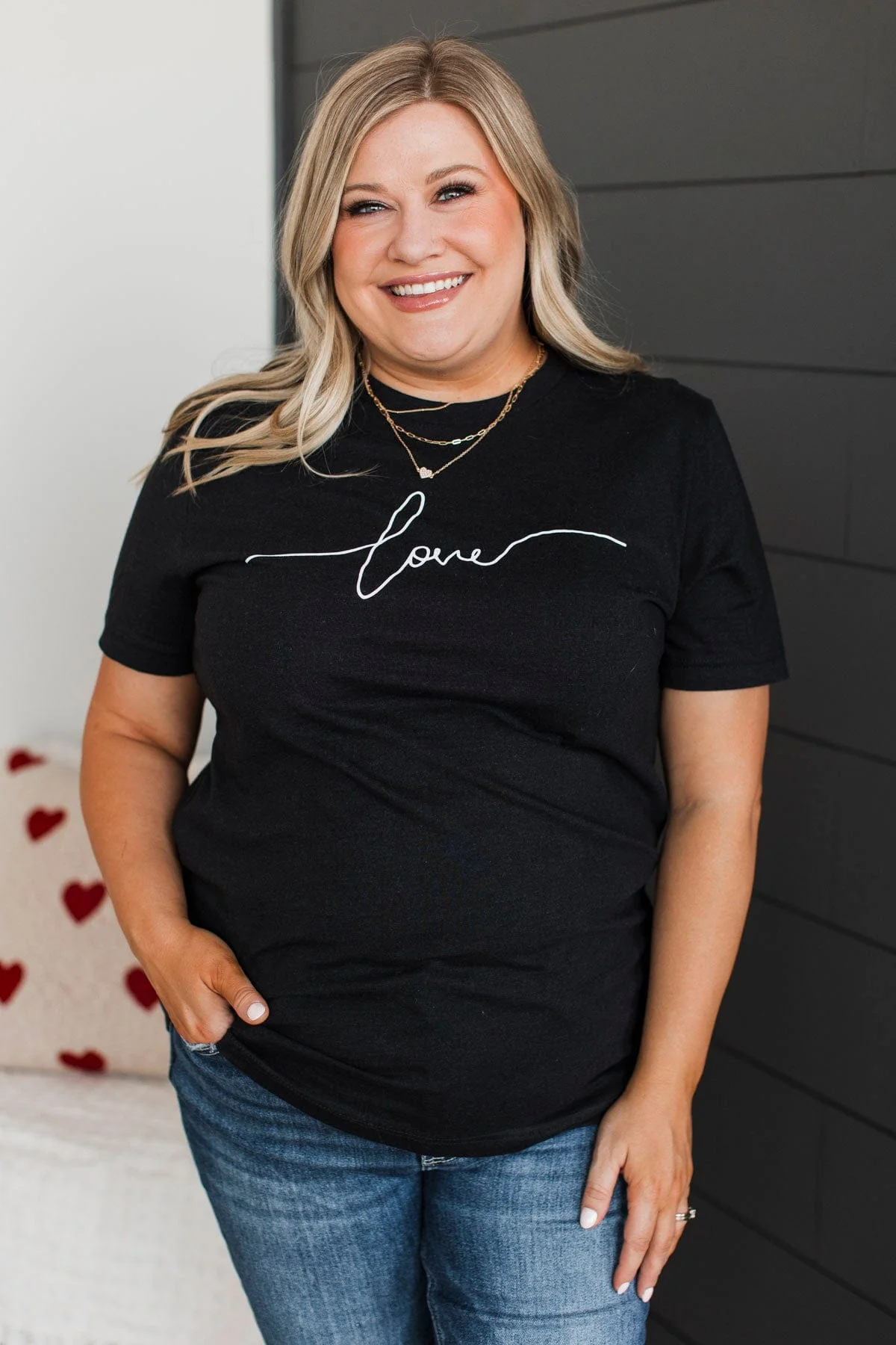 "Love" Script Graphic Tee- Black - Image 2