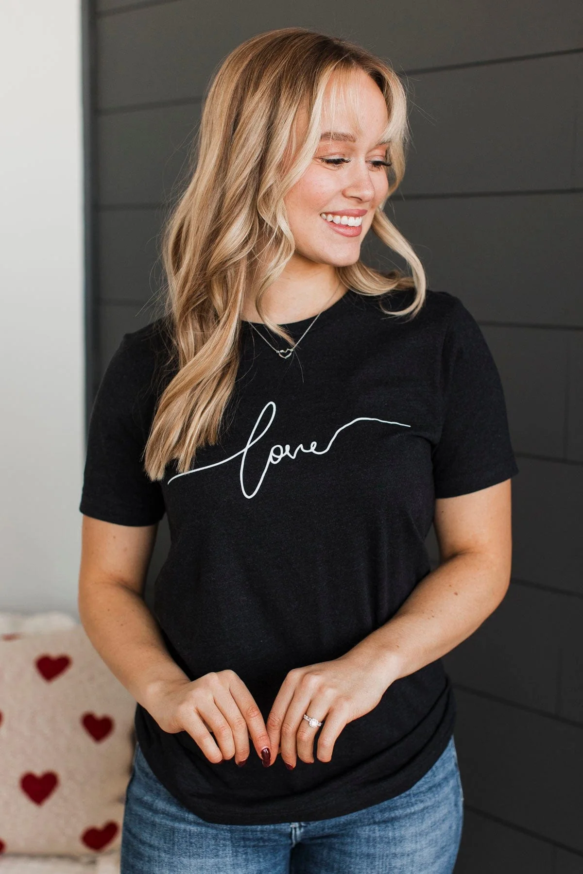 "Love" Script Graphic Tee- Black - Image 3