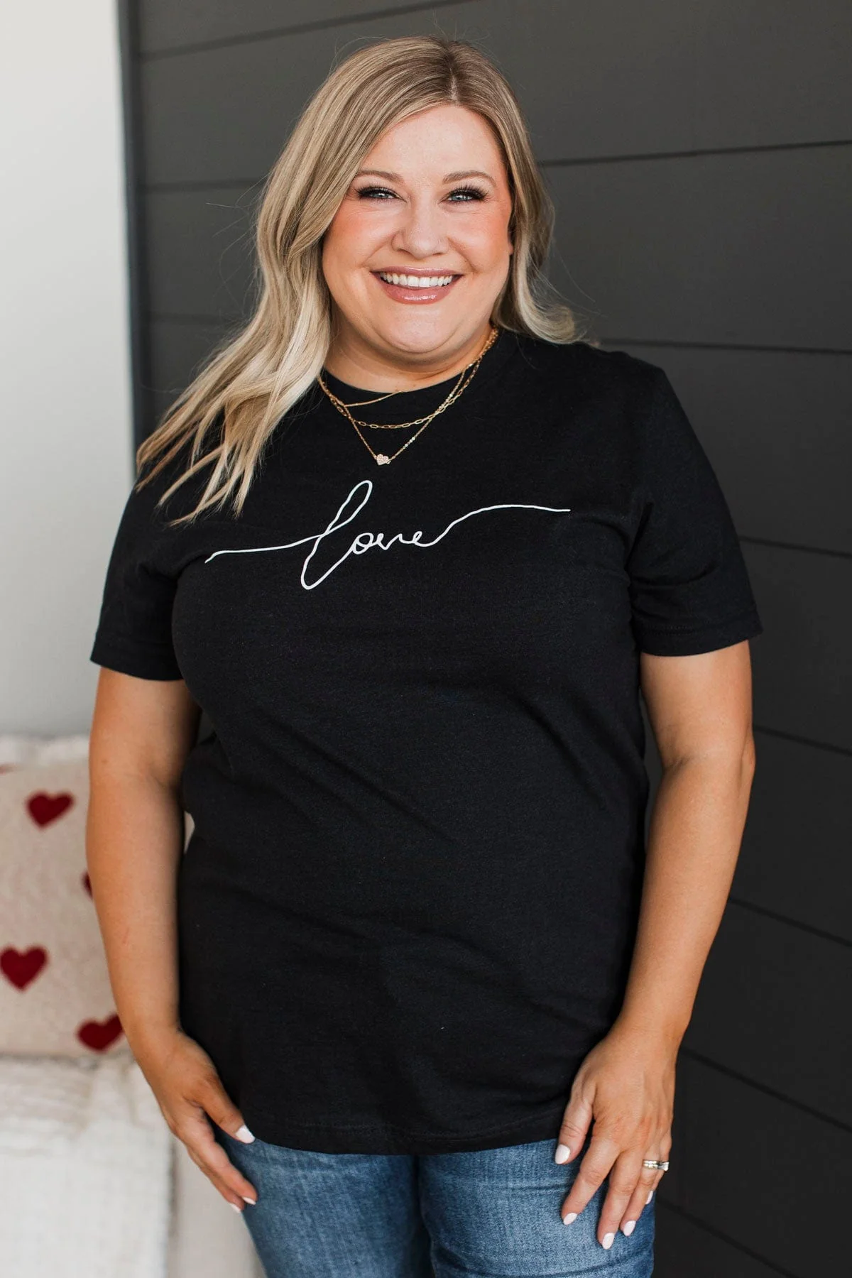 "Love" Script Graphic Tee- Black - Image 4