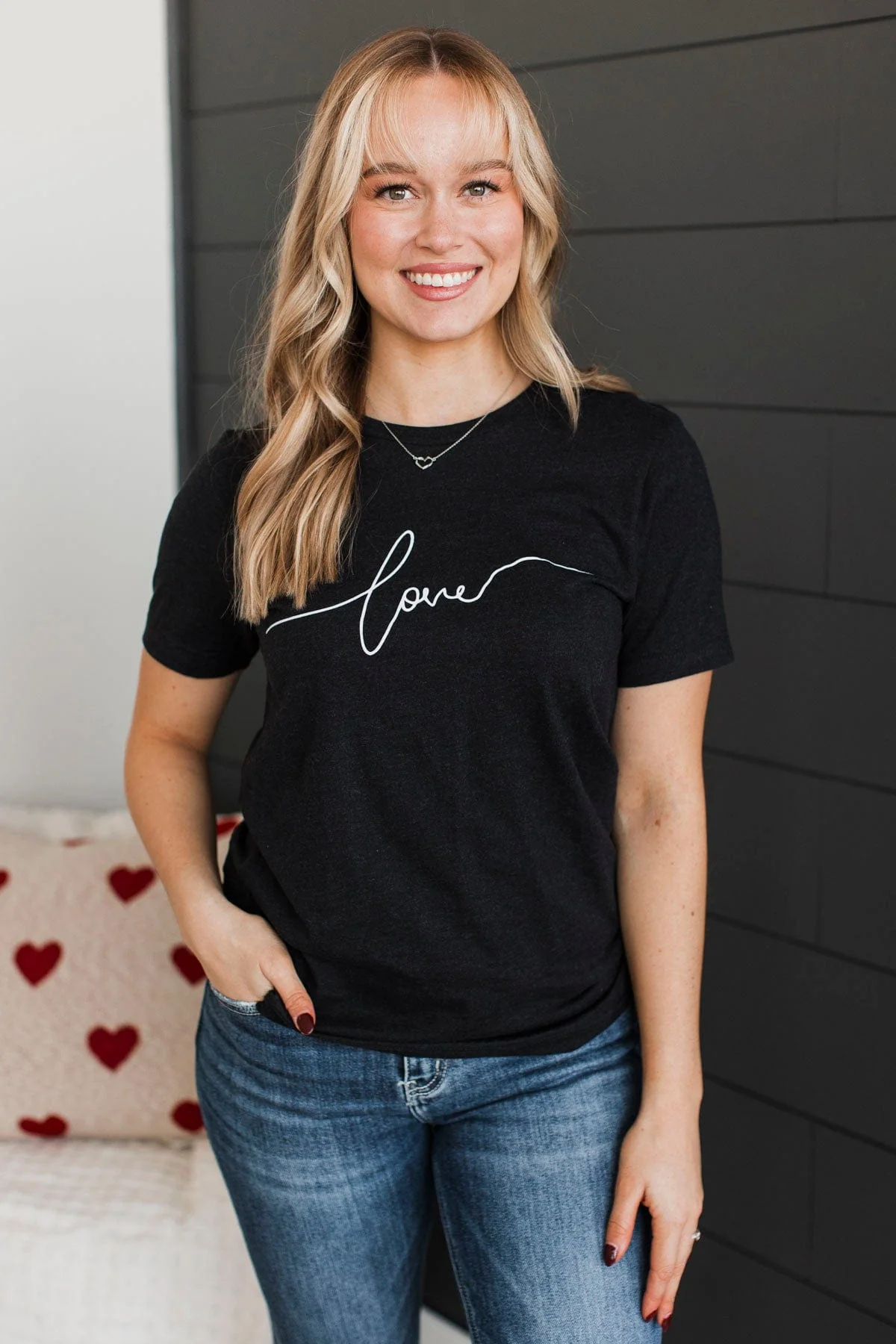 "Love" Script Graphic Tee- Black - Image 5