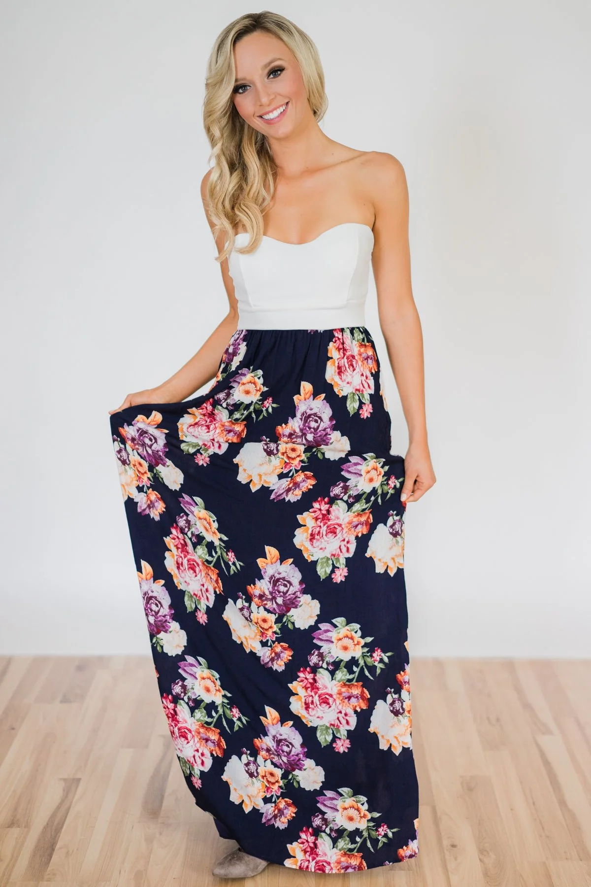 Love Story Strapless Maxi Dress- Navy - Image 9