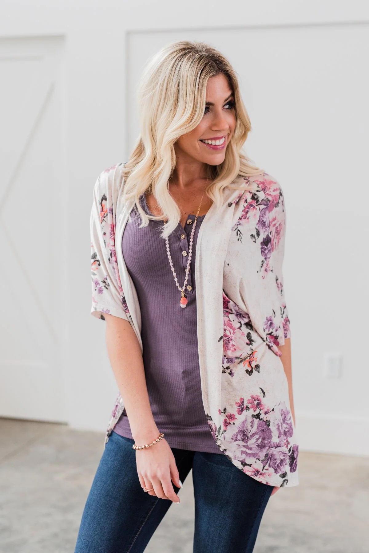 Love That I Give Floral Kimono- Purple Tones