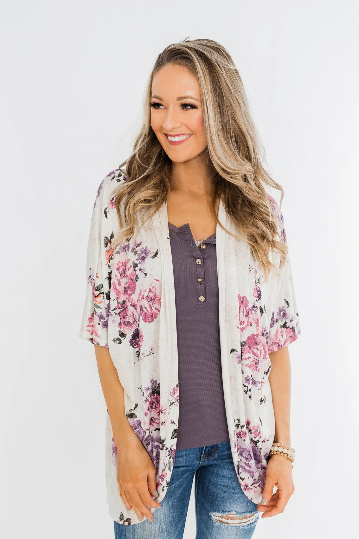 Love That I Give Floral Kimono- Purple Tones - Image 3