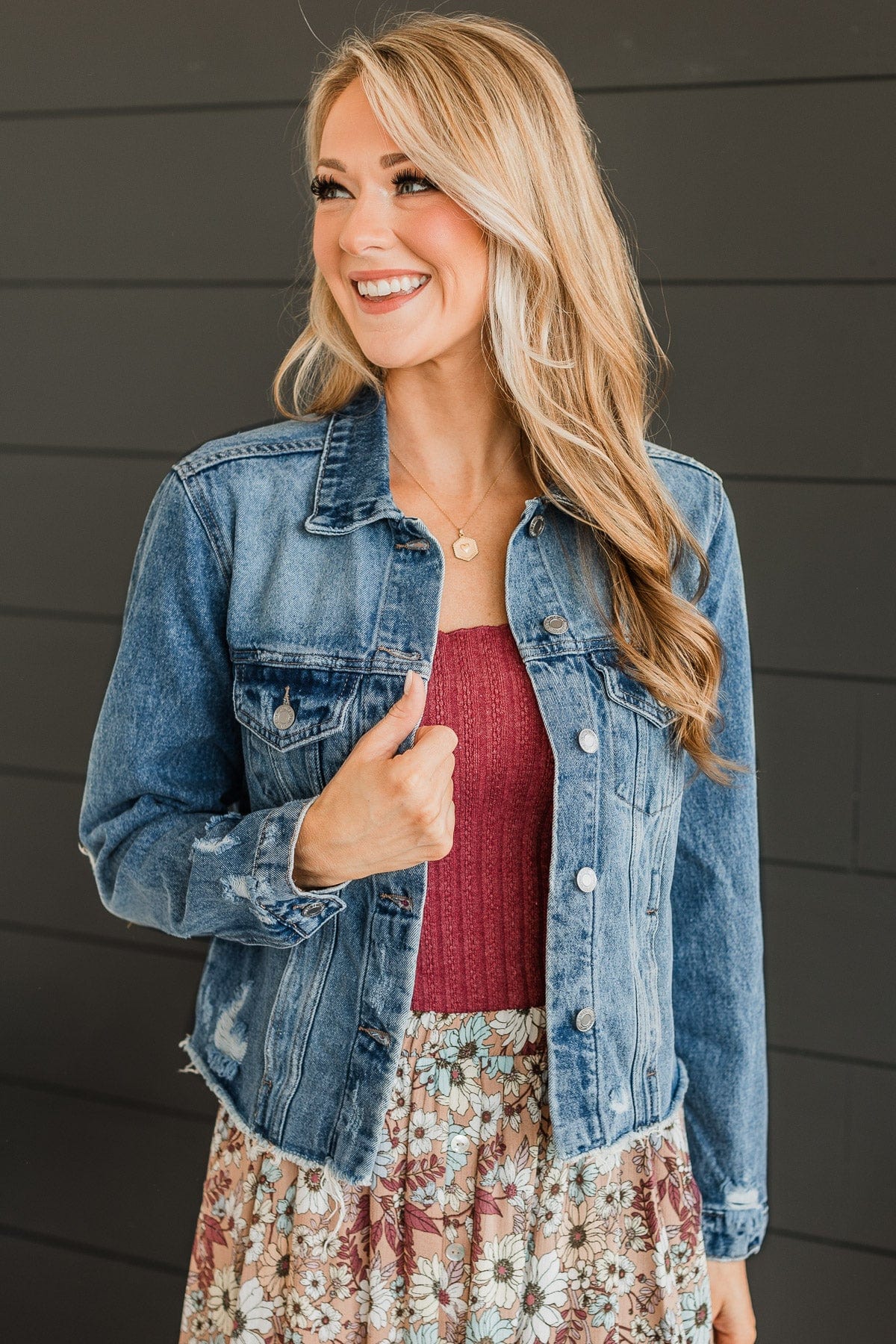 Love That Lasts Distressed Denim Jacket- Medium Wash - Image 3