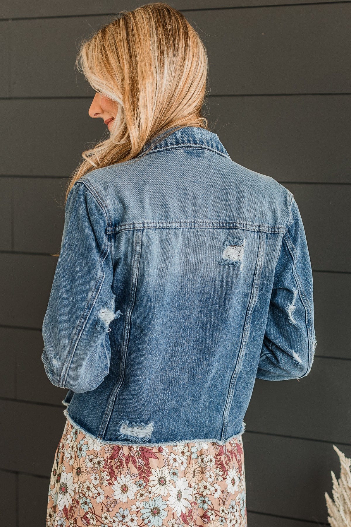 Love That Lasts Distressed Denim Jacket- Medium Wash - Image 7