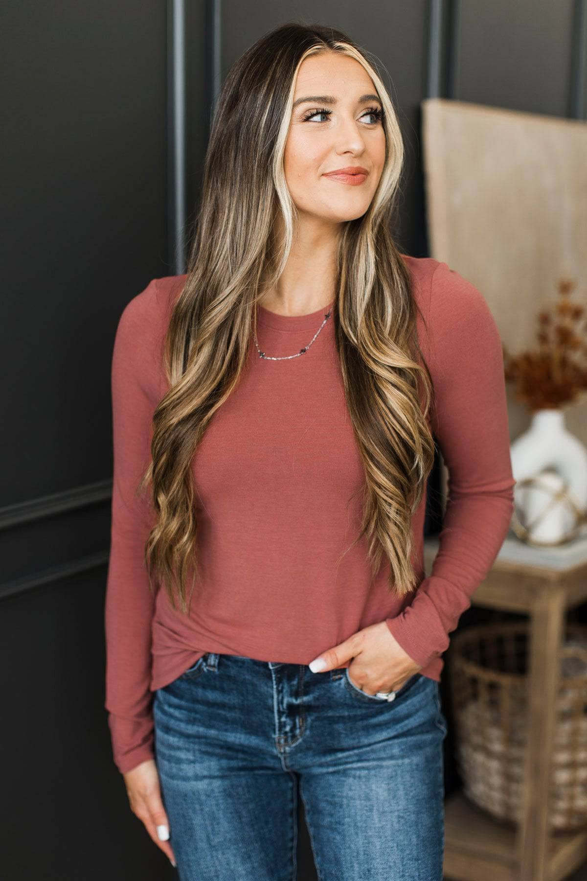 Love The Attention Long Sleeve Top- Brick - Image 4