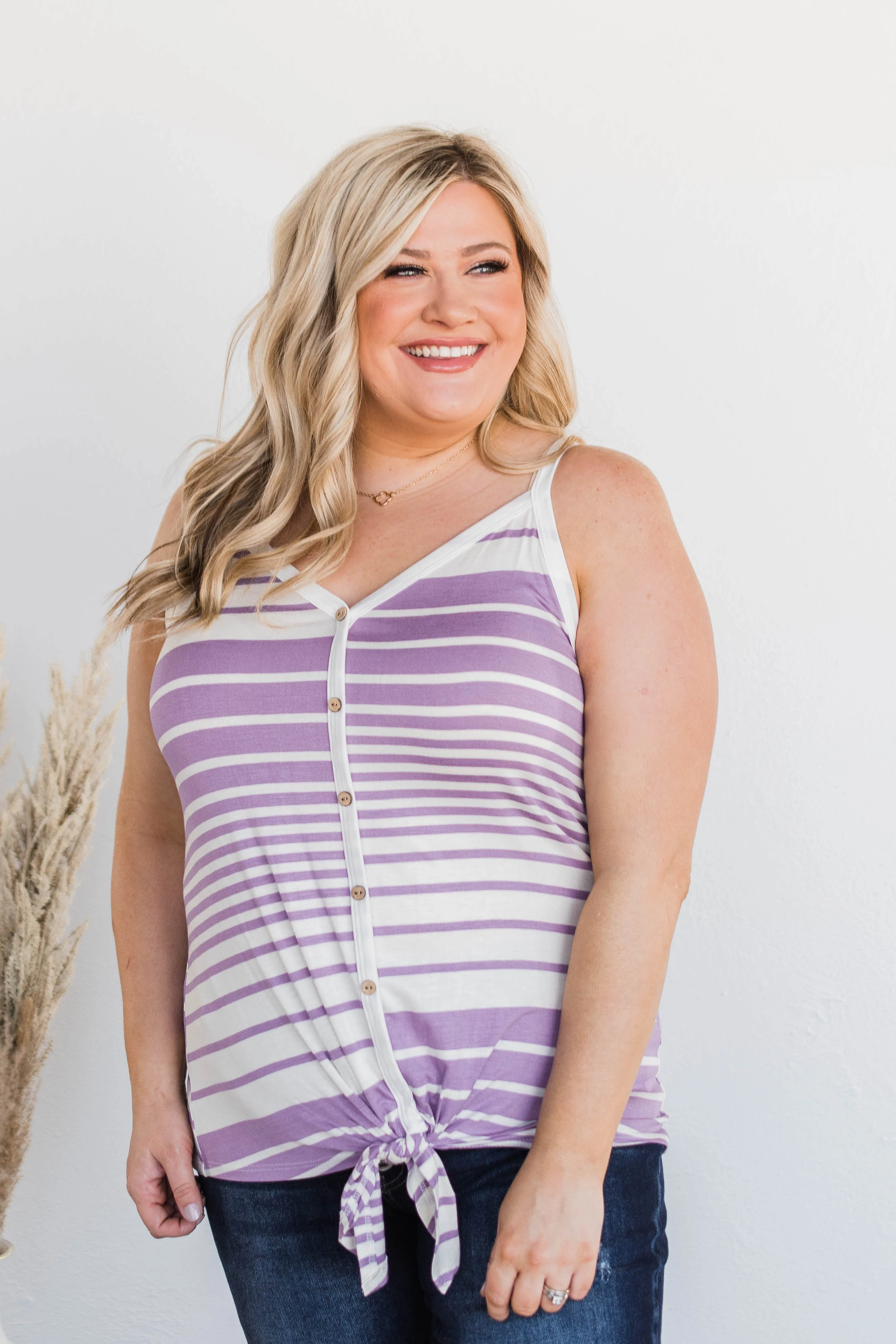Love The Beach Stripe Tank- Purple & Ivory - Image 2