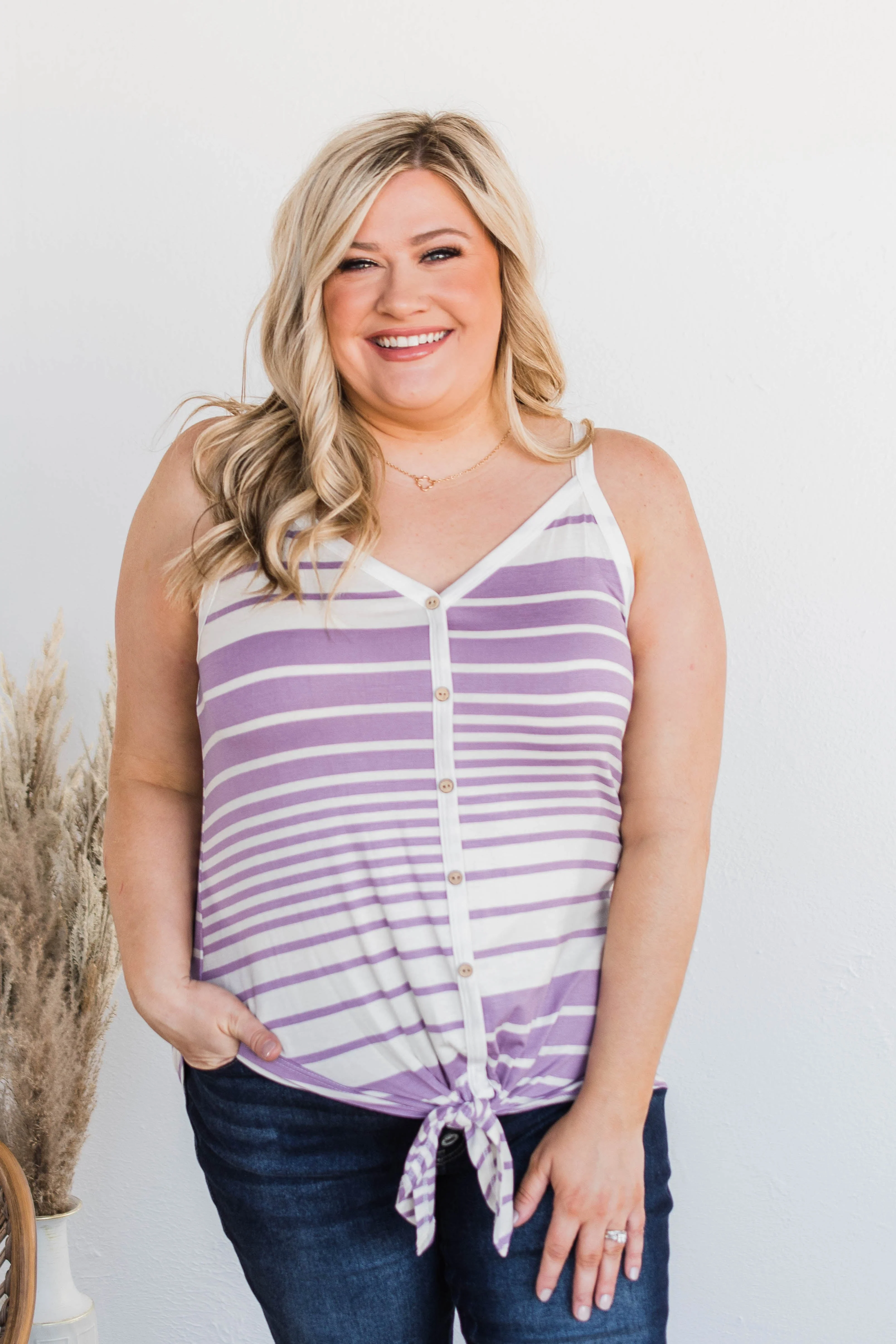 Love The Beach Stripe Tank- Purple & Ivory - Image 4