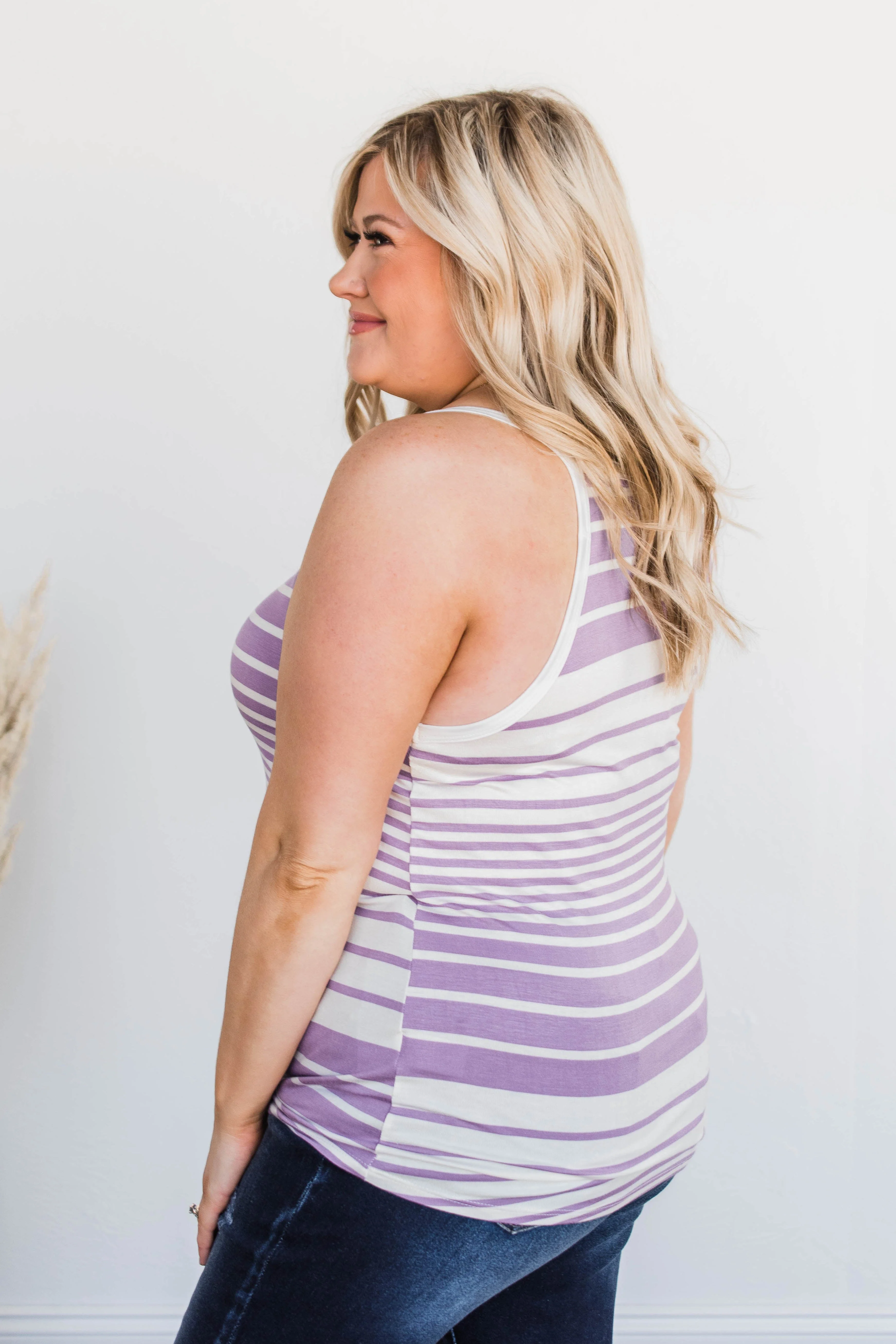 Love The Beach Stripe Tank- Purple & Ivory - Image 6