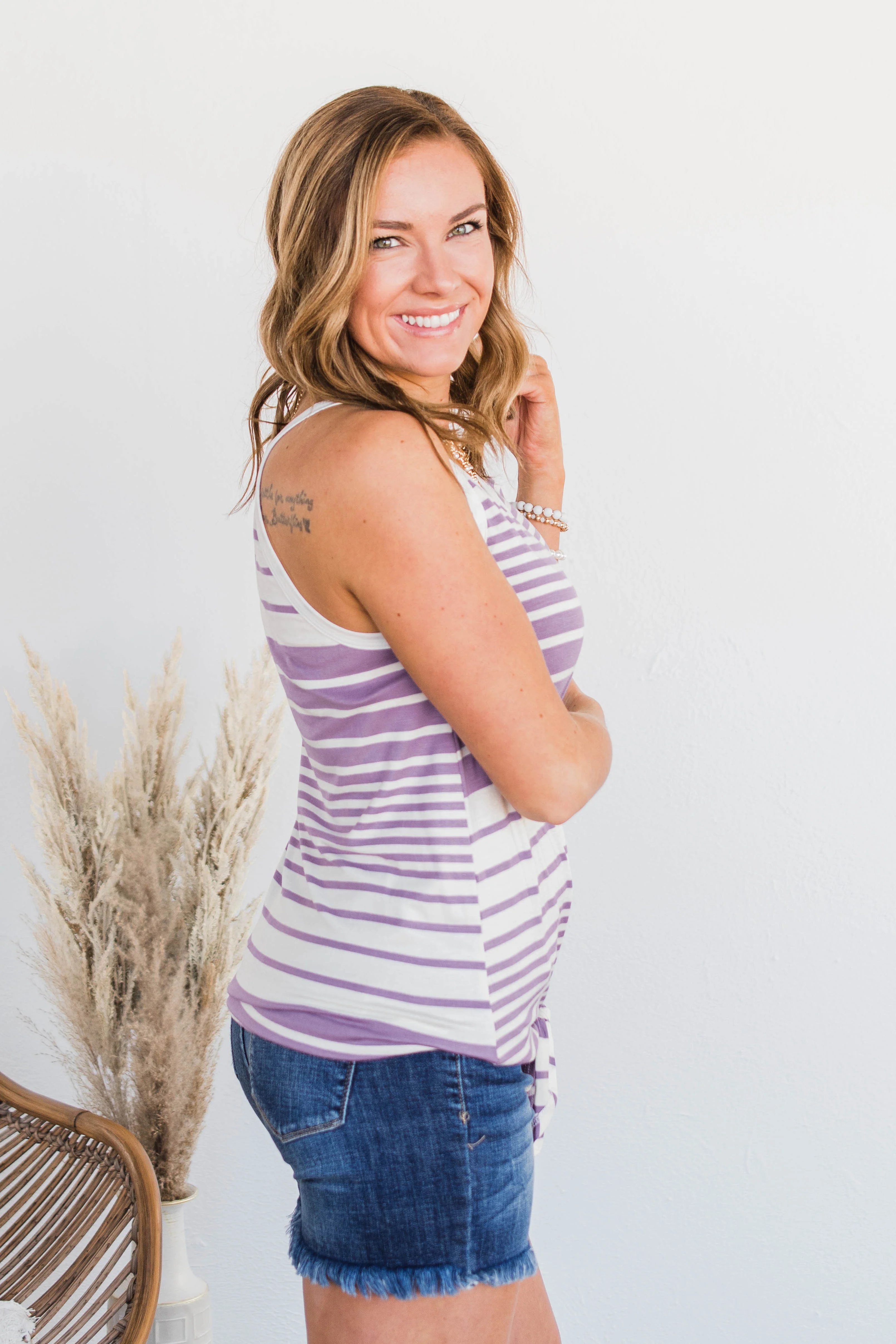 Love The Beach Stripe Tank- Purple & Ivory - Image 7