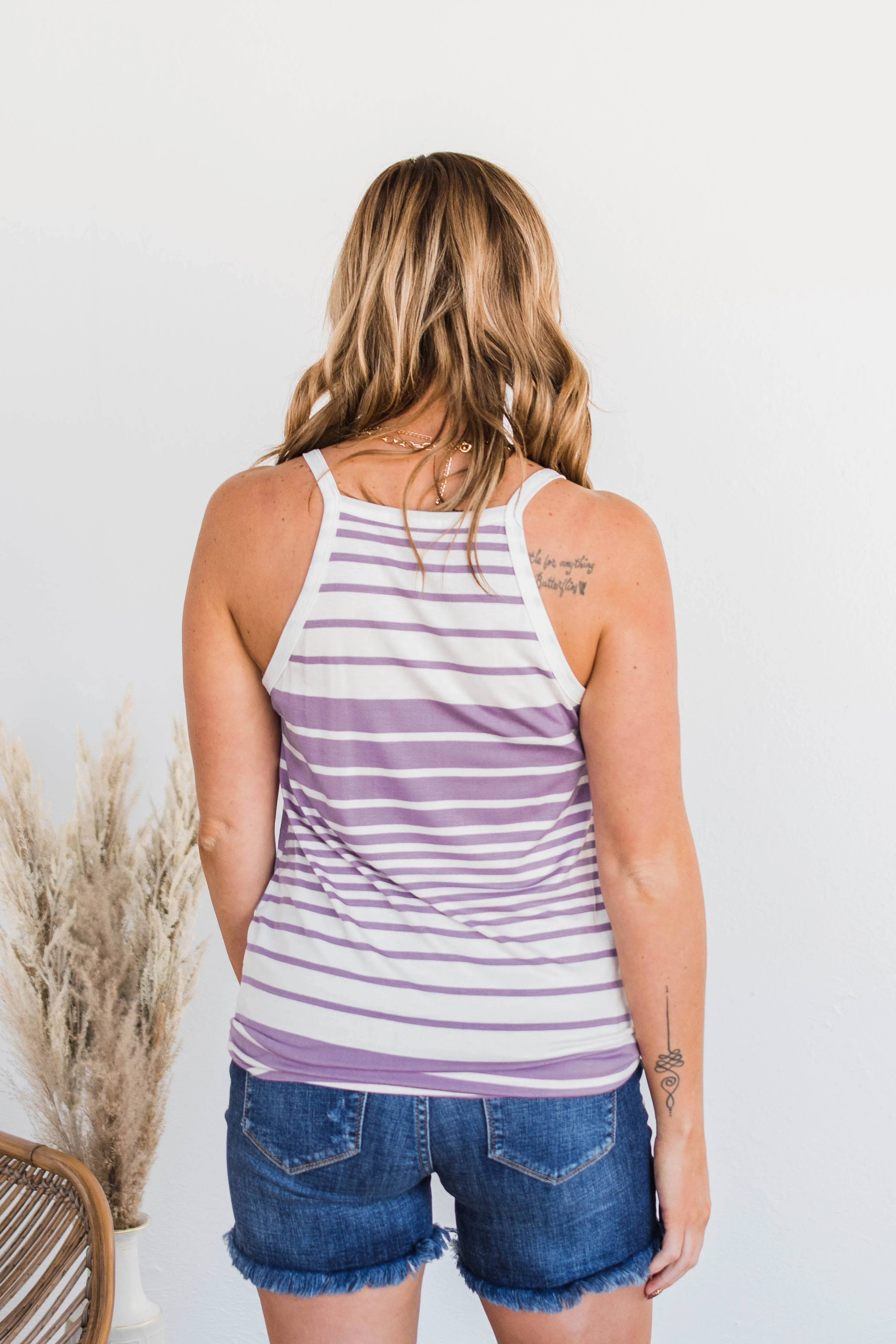 Love The Beach Stripe Tank- Purple & Ivory - Image 8