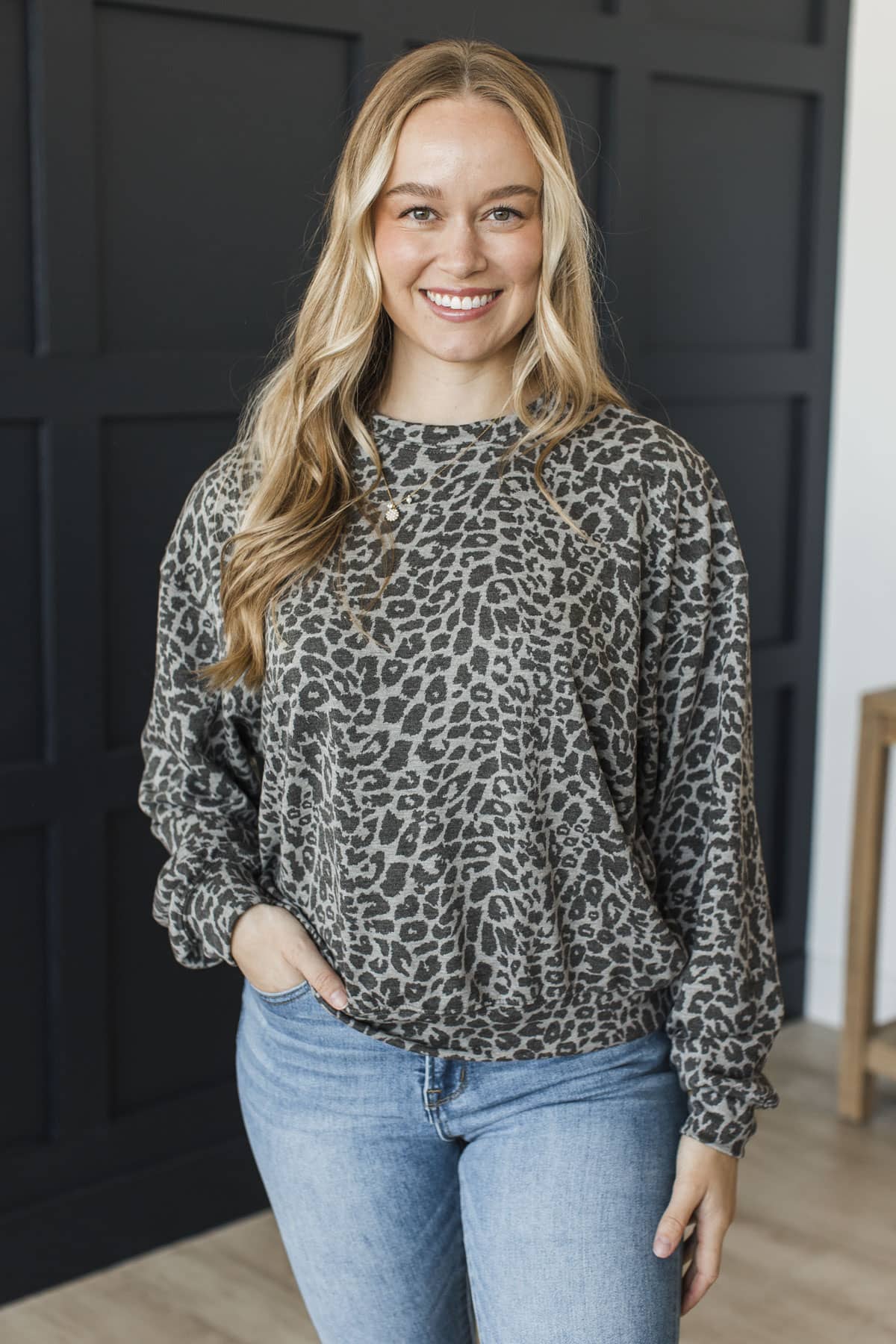 Love The Journey Long Sleeve Top- Charcoal Leopard - Image 3