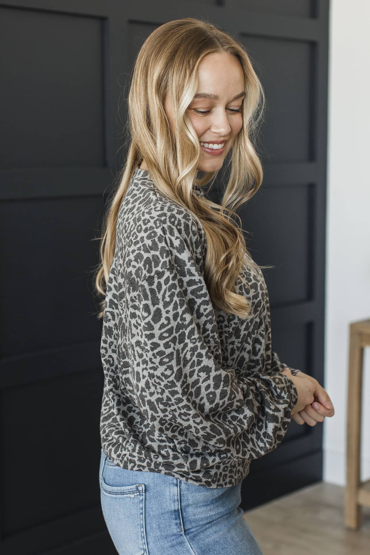 Love The Journey Long Sleeve Top- Charcoal Leopard - Image 5