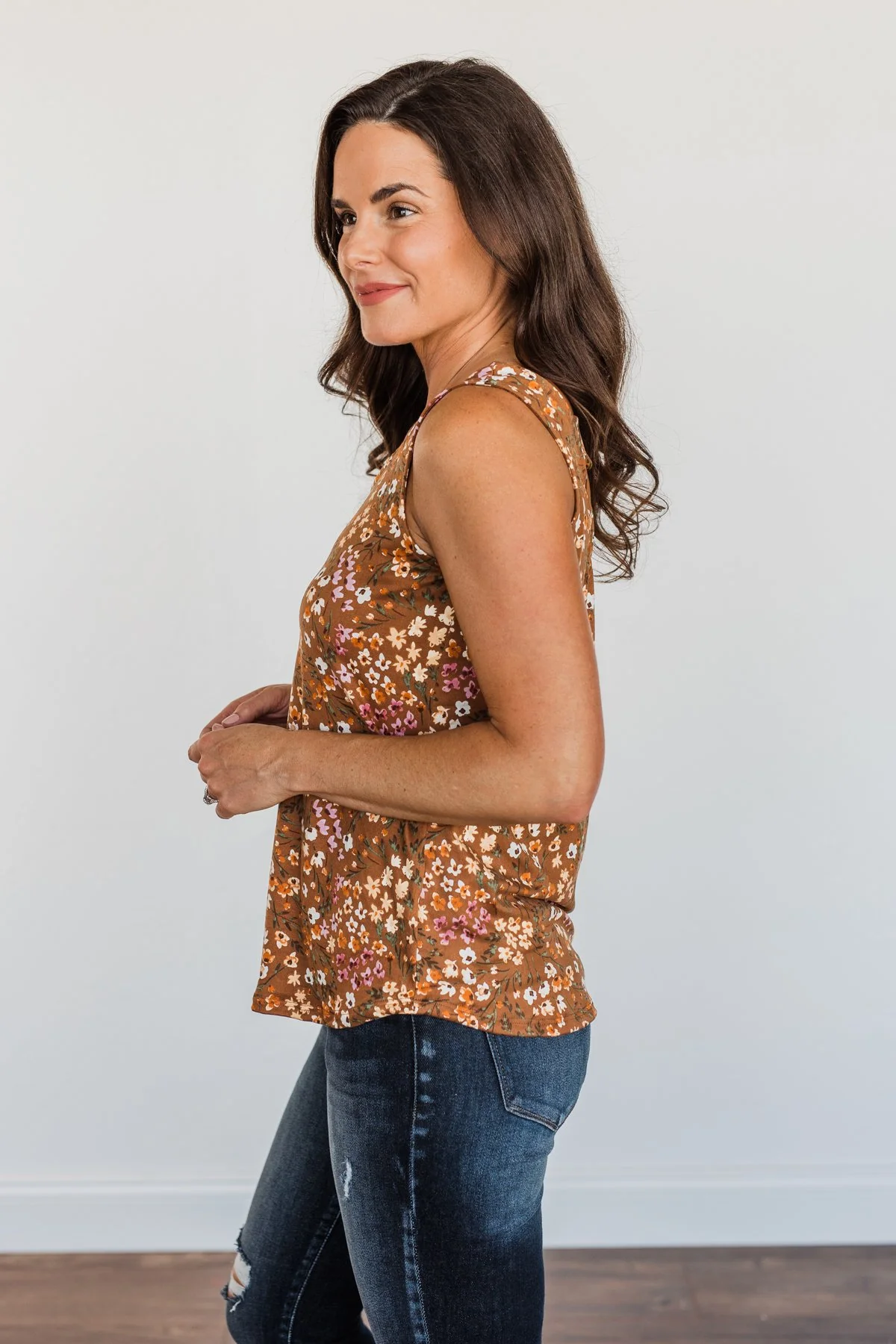 Love To Give Floral Tank Top- Brown - Image 10