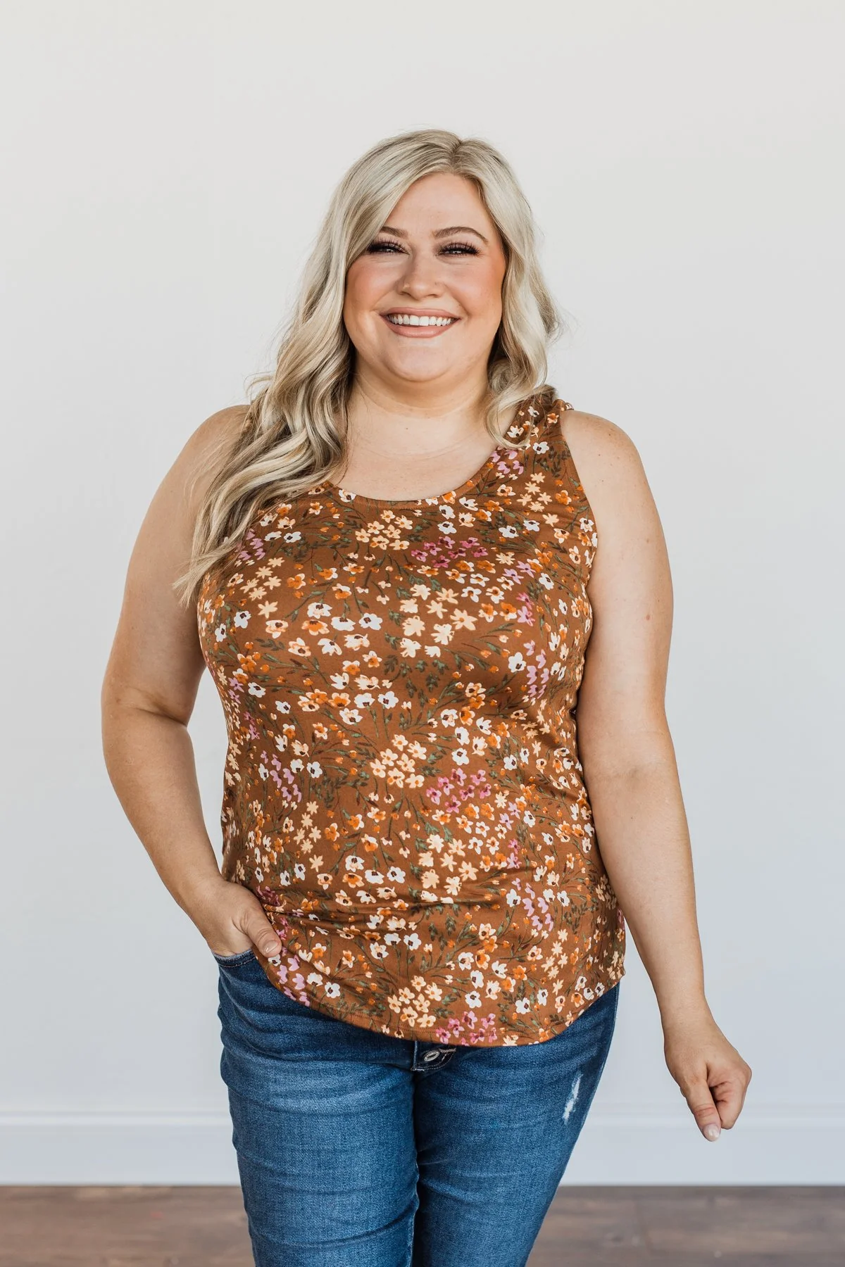 Love To Give Floral Tank Top- Brown - Image 3