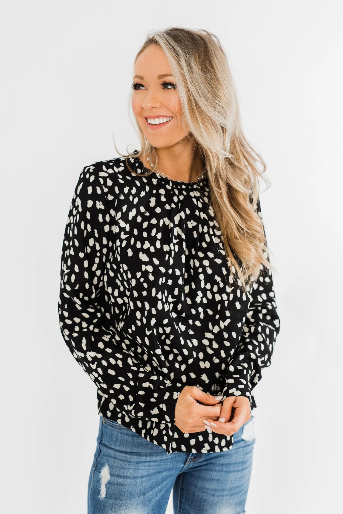 Love To Lean On Speckled Blouse- Black - Image 6
