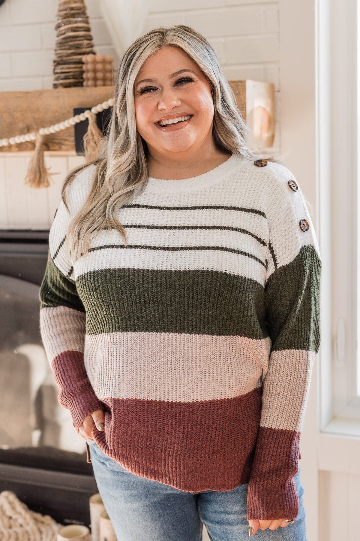 Love To See It Color Block Sweater- Ivory, Olive, & Brick - Image 2
