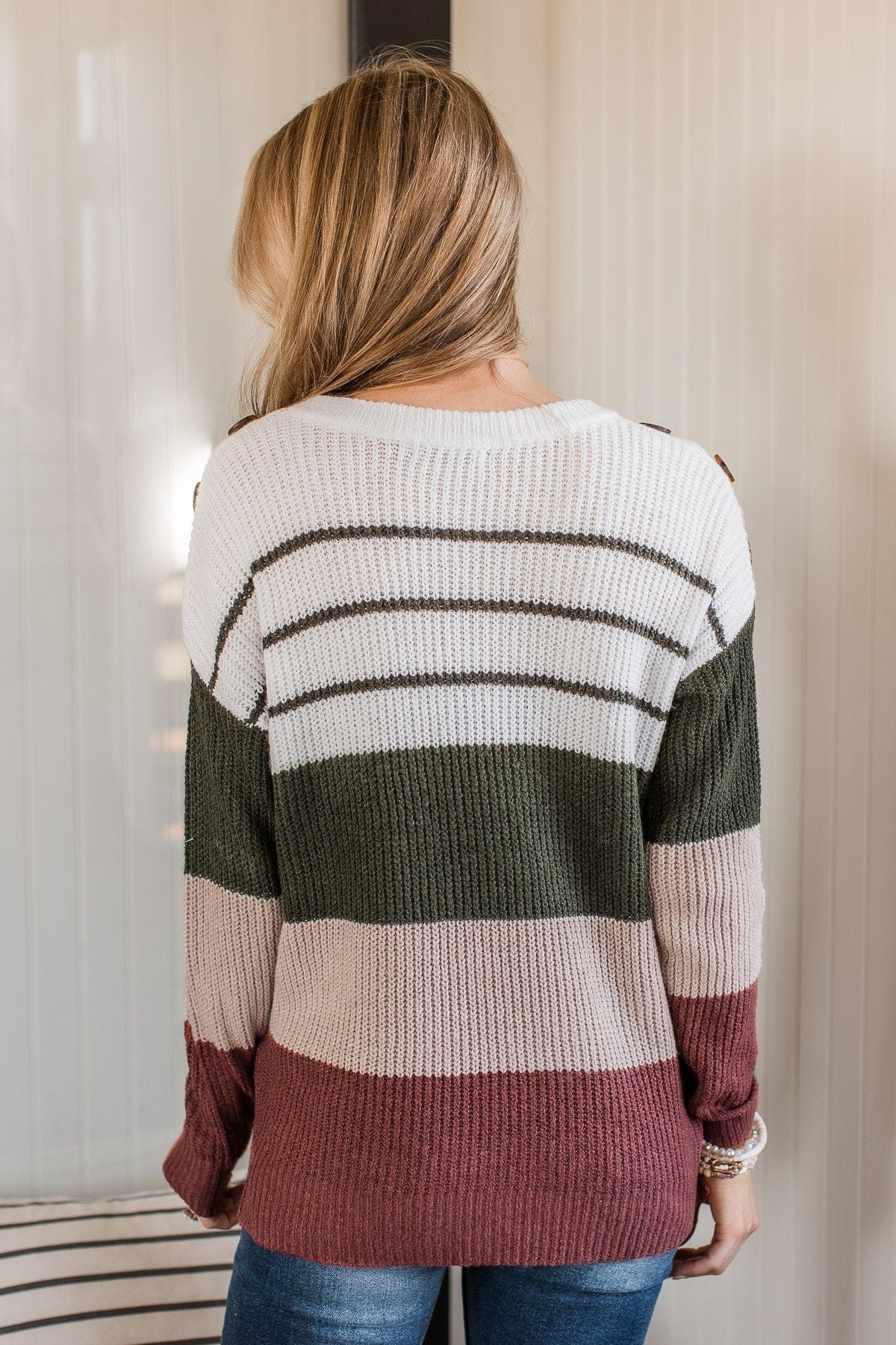 Love To See It Color Block Sweater- Ivory, Olive, & Brick - Image 8