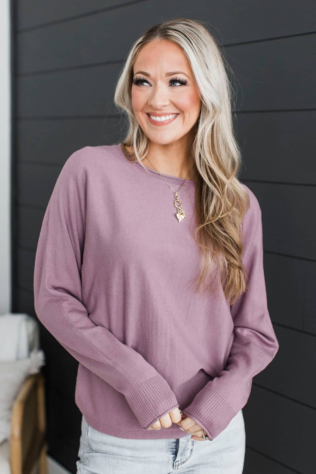 Love Transcends Knit Dolman Sweater- Dusty Lavender - Image 2