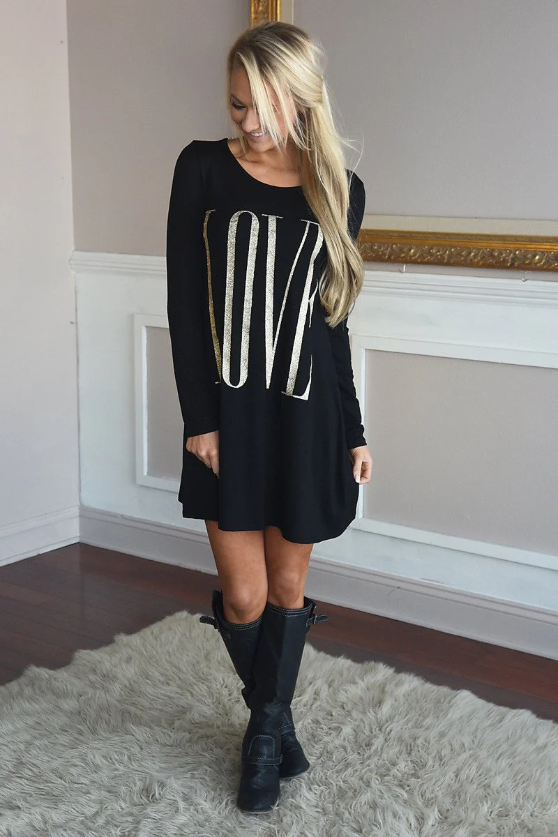 LOVE Tunic Top ~ Black Glitter - Image 4