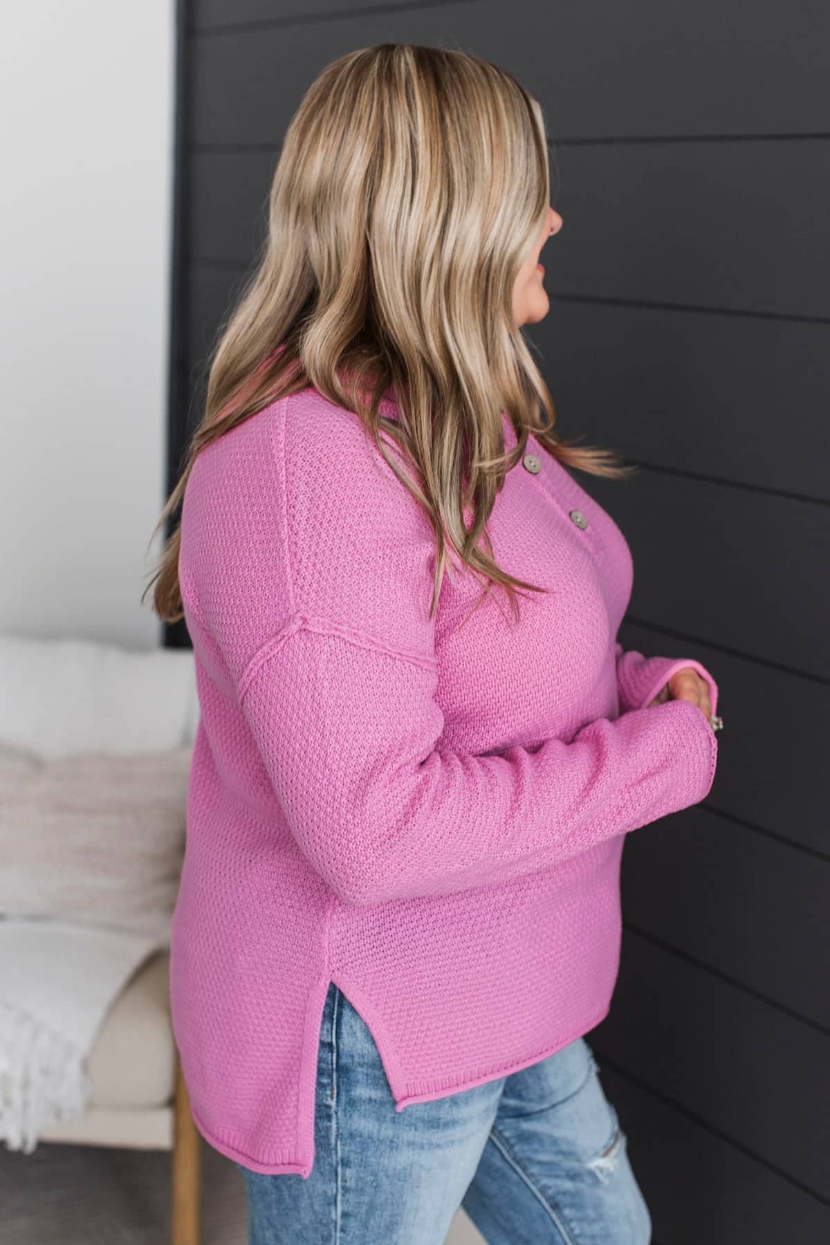 Love What You Have Henley Sweater- Candy Pink - Image 5