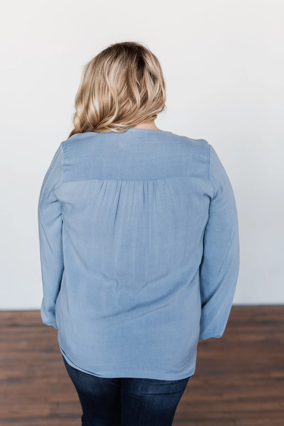Love Will Find You V-Neck Wrap Top- Denim Blue - Image 14